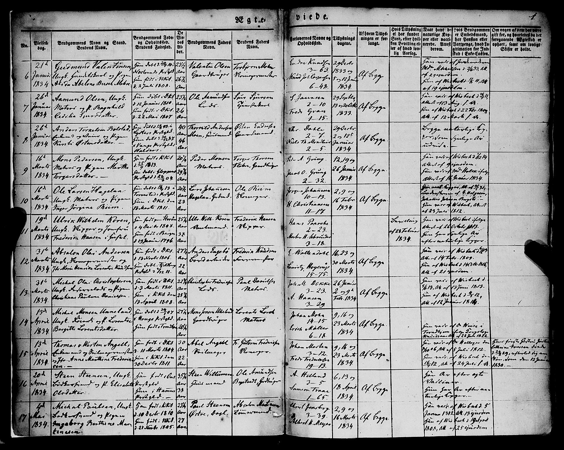 Nykirken Sokneprestembete, AV/SAB-A-77101/H/Haa/L0031: Parish register (official) no. D 1, 1834-1861, p. 1