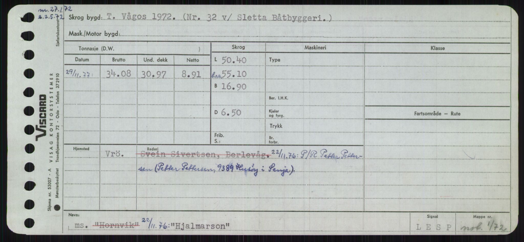 Sjøfartsdirektoratet med forløpere, Skipsmålingen, AV/RA-S-1627/H/Ha/L0003/0001: Fartøy, Hilm-Mar / Fartøy, Hilm-Kol, p. 27