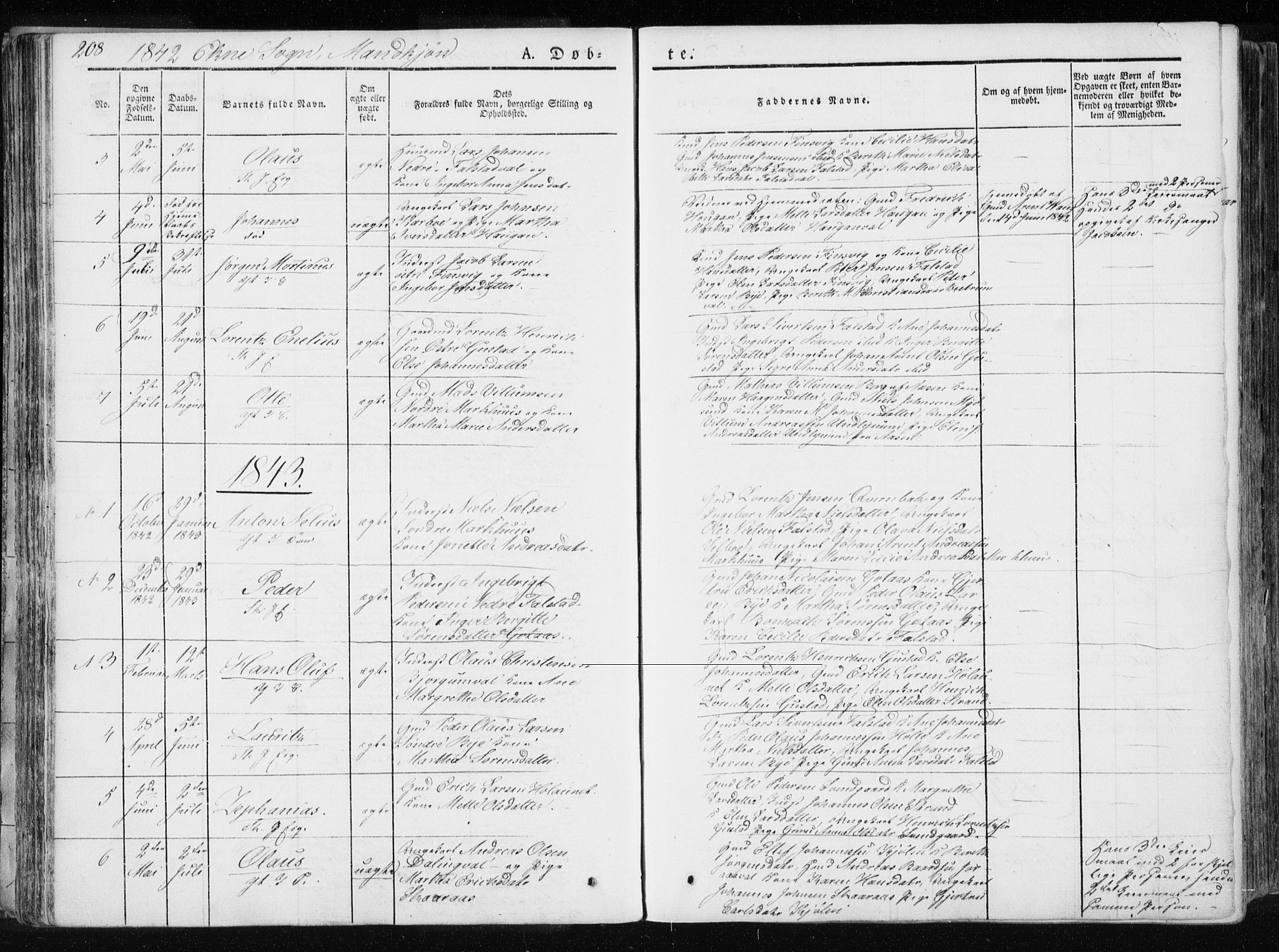 Ministerialprotokoller, klokkerbøker og fødselsregistre - Nord-Trøndelag, SAT/A-1458/717/L0154: Parish register (official) no. 717A06 /2, 1836-1849, p. 208