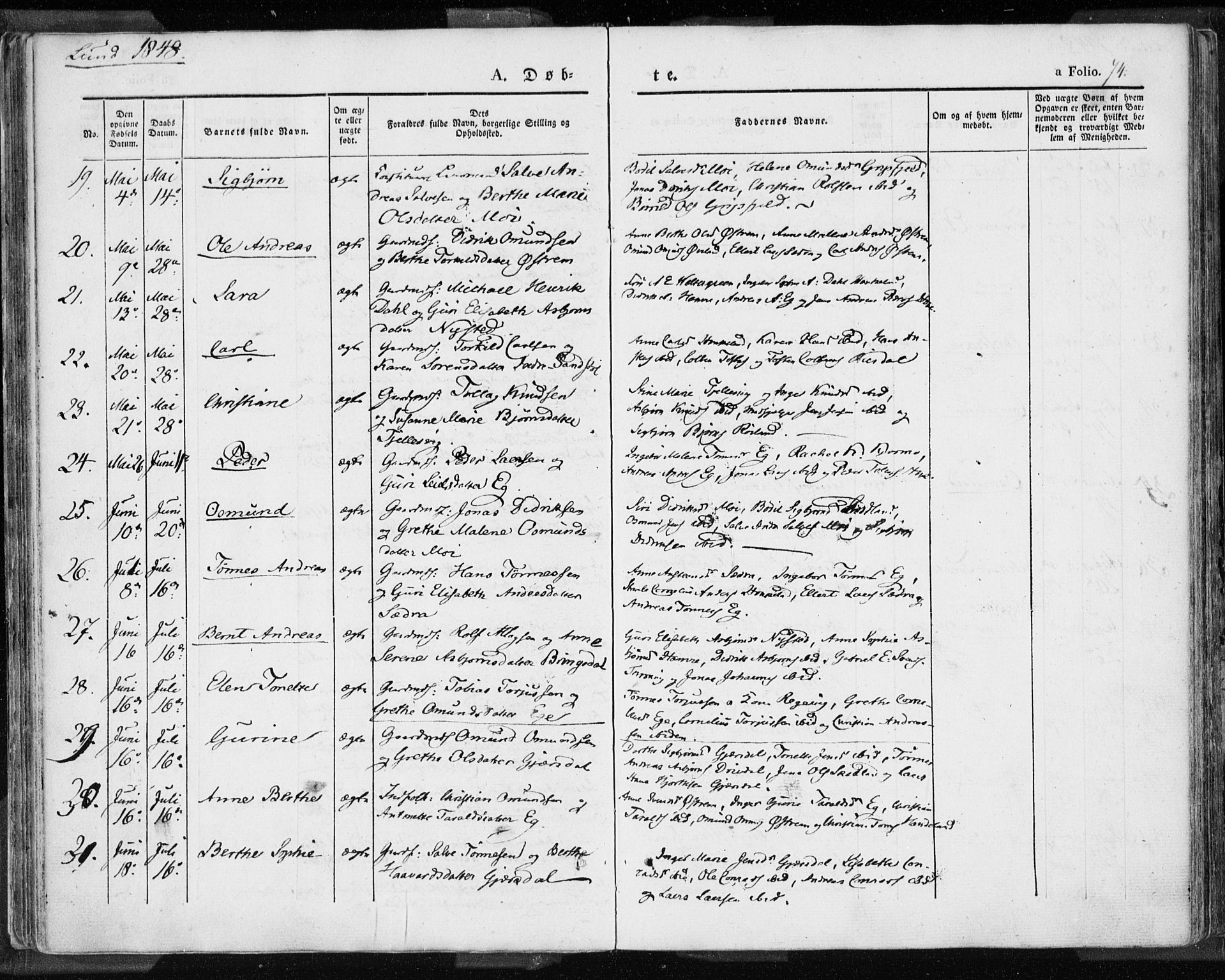 Lund sokneprestkontor, SAST/A-101809/S06/L0007: Parish register (official) no. A 7.1, 1833-1854, p. 74