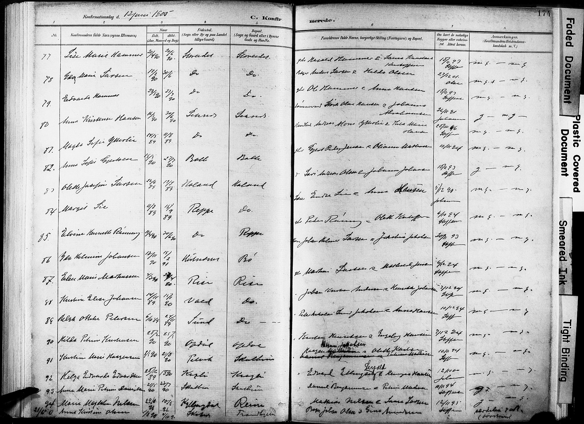 Ministerialprotokoller, klokkerbøker og fødselsregistre - Nordland, AV/SAT-A-1459/881/L1151: Parish register (official) no. 881A04, 1899-1907, p. 174