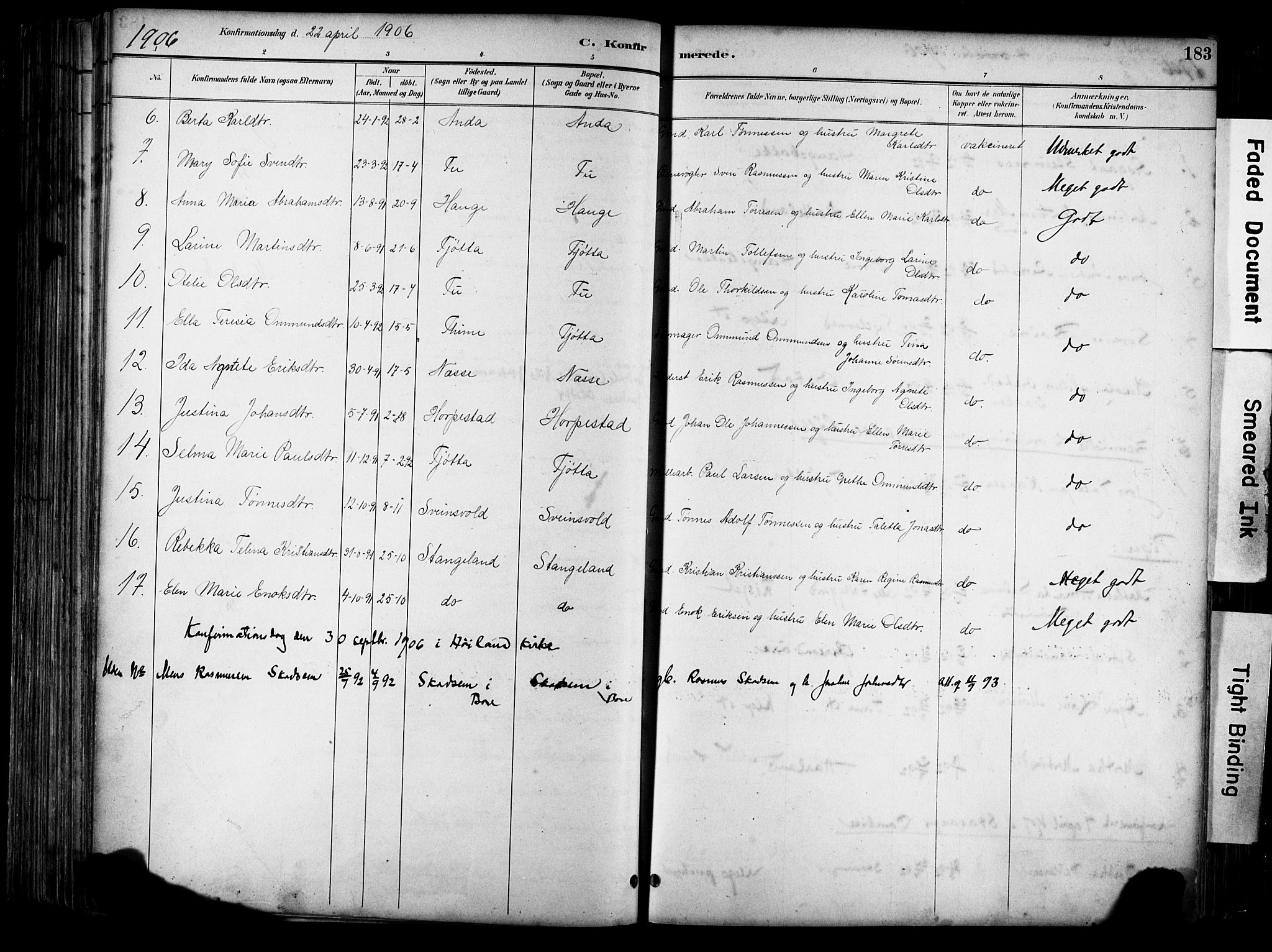 Klepp sokneprestkontor, SAST/A-101803/001/3/30BA/L0009: Parish register (official) no. A 7, 1886-1915, p. 183
