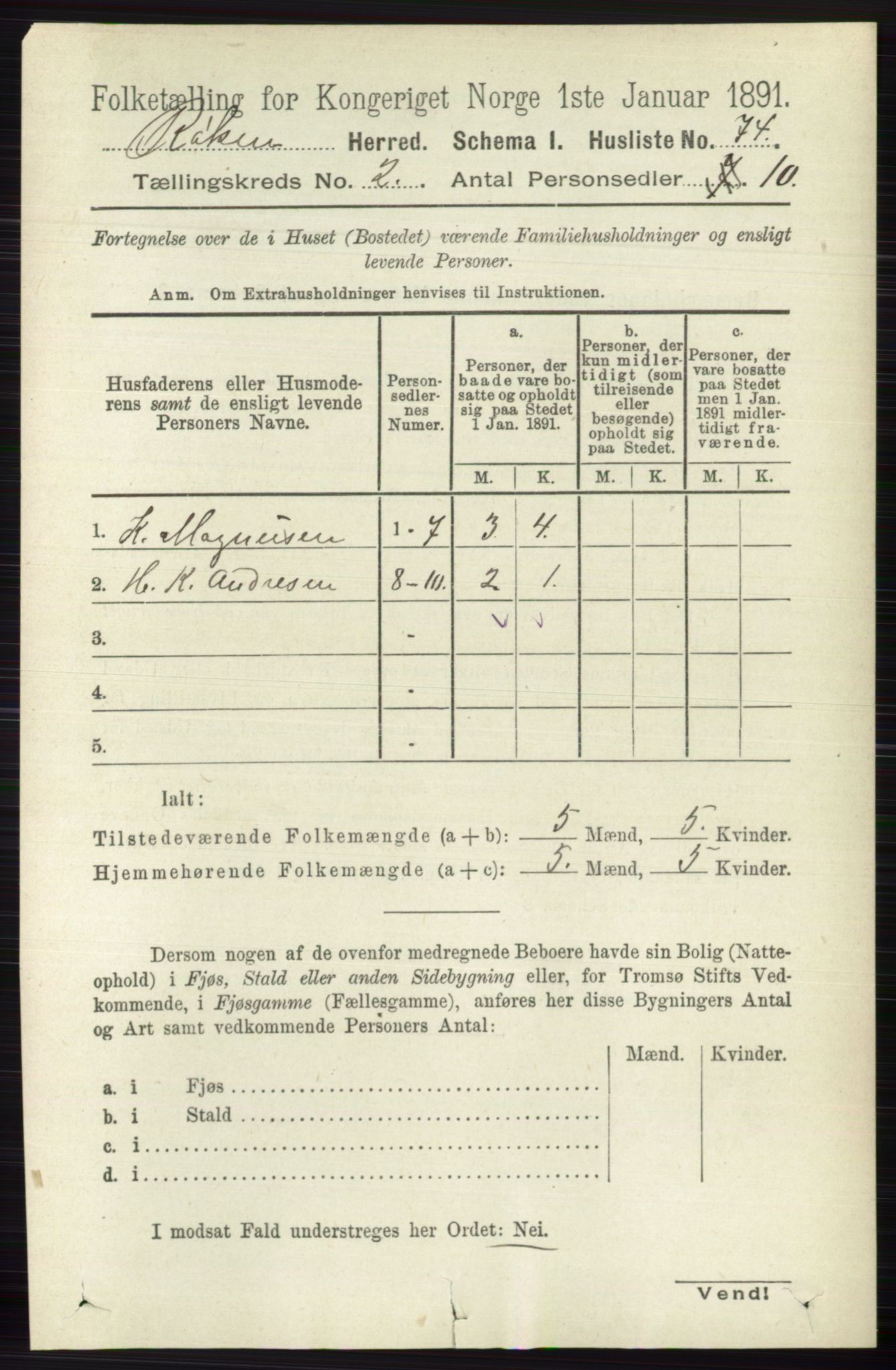 RA, 1891 census for 0627 Røyken, 1891, p. 541