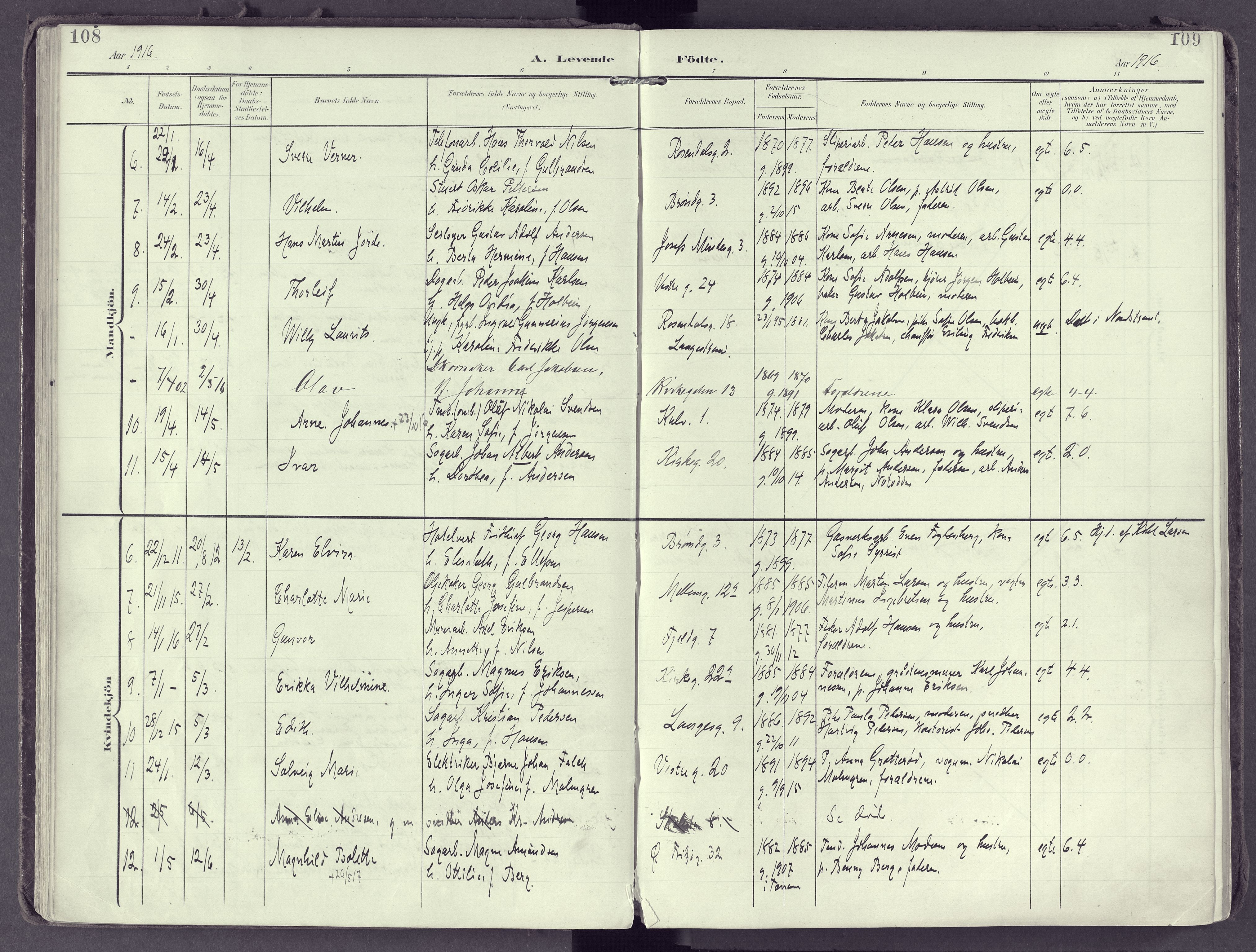 Larvik kirkebøker, SAKO/A-352/F/Fb/L0005: Parish register (official) no. II 5, 1903-1925, p. 108-109