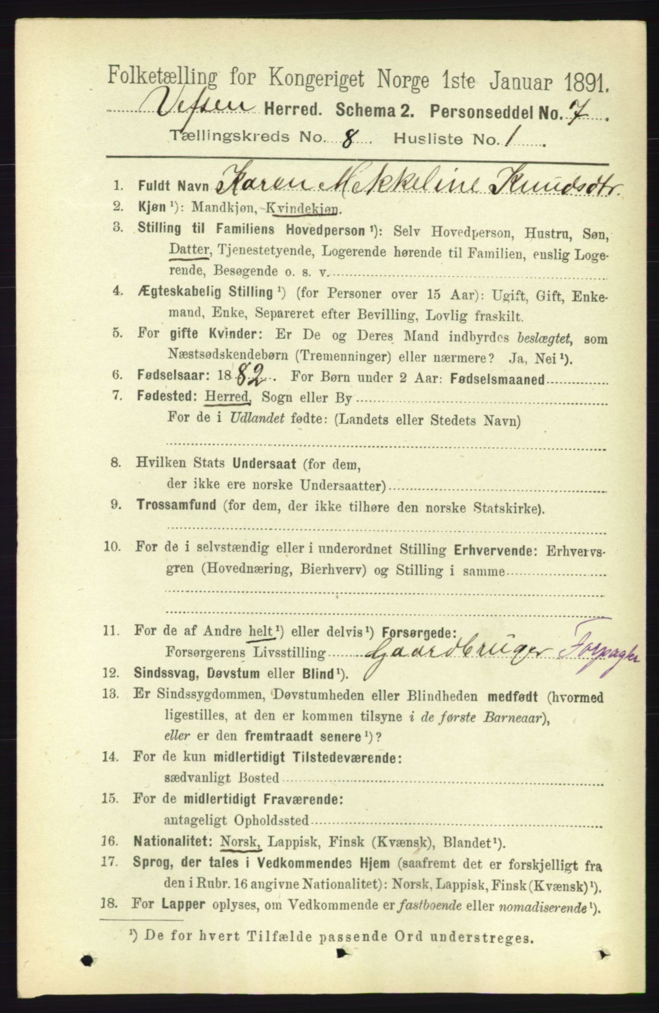 RA, 1891 census for 1824 Vefsn, 1891, p. 4242