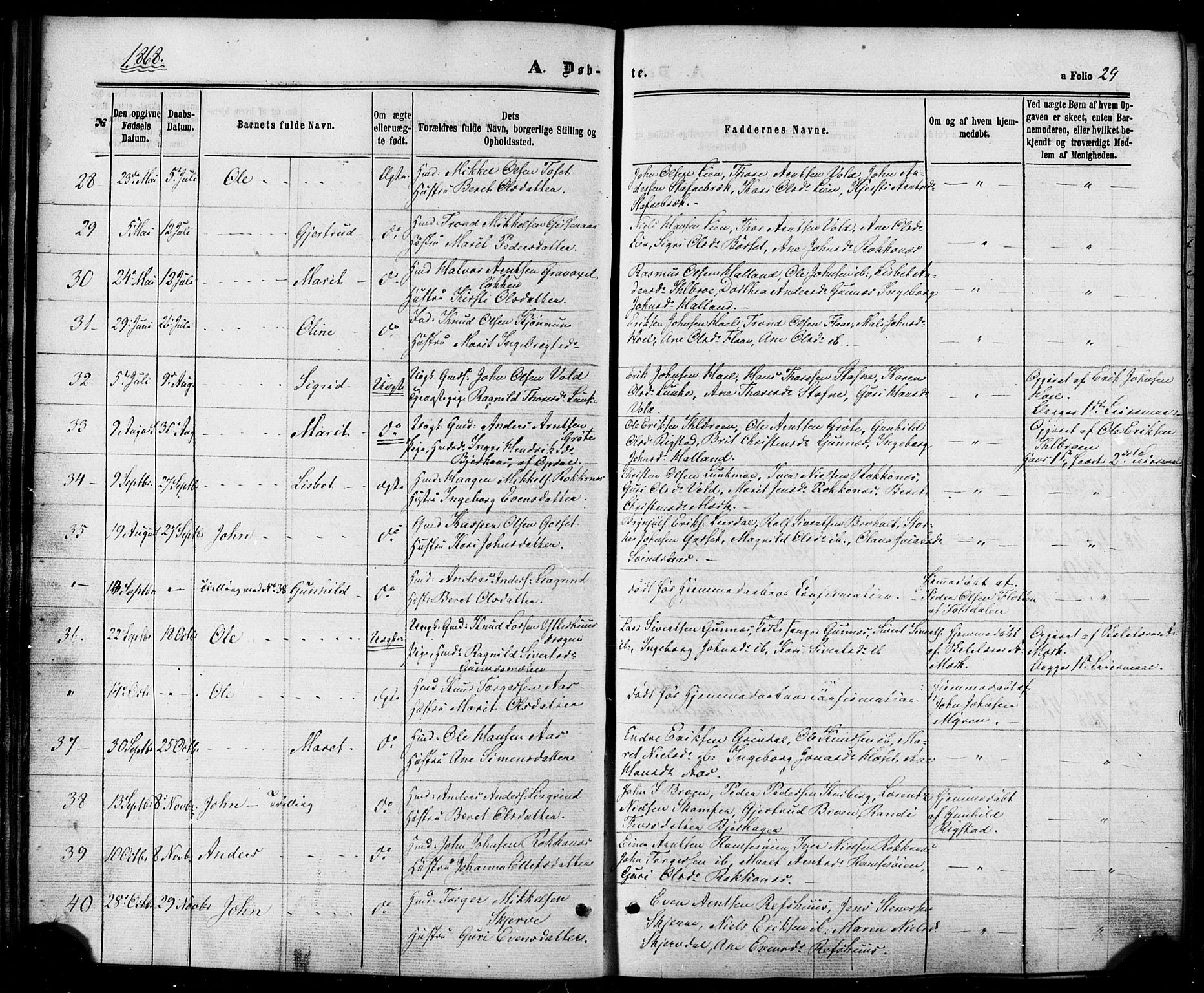 Ministerialprotokoller, klokkerbøker og fødselsregistre - Sør-Trøndelag, SAT/A-1456/674/L0870: Parish register (official) no. 674A02, 1861-1879, p. 29