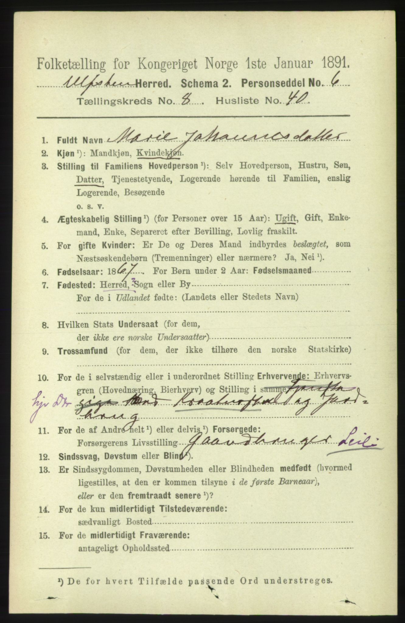 RA, 1891 census for 1516 Ulstein, 1891, p. 2762