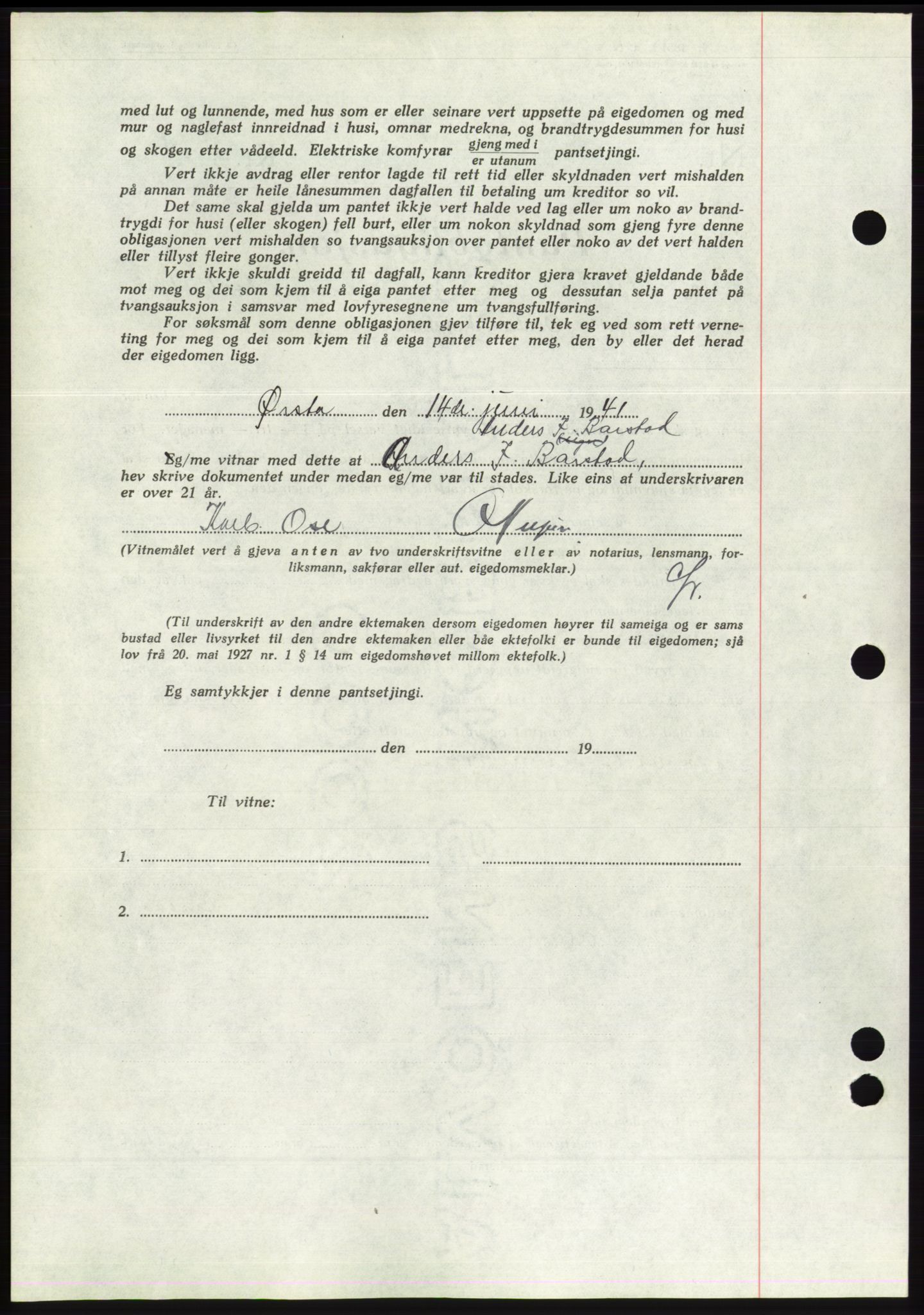 Søre Sunnmøre sorenskriveri, AV/SAT-A-4122/1/2/2C/L0071: Mortgage book no. 65, 1941-1941, Diary no: : 636/1941