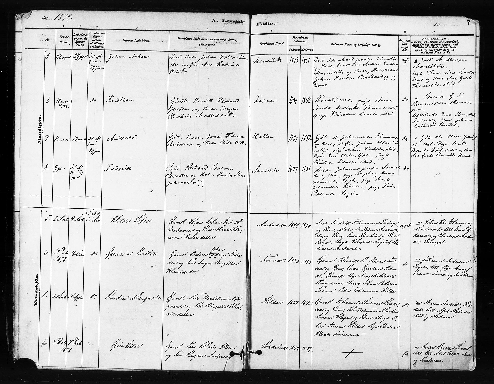 Skjervøy sokneprestkontor, SATØ/S-1300/H/Ha/Haa/L0014kirke: Parish register (official) no. 14, 1878-1894, p. 7