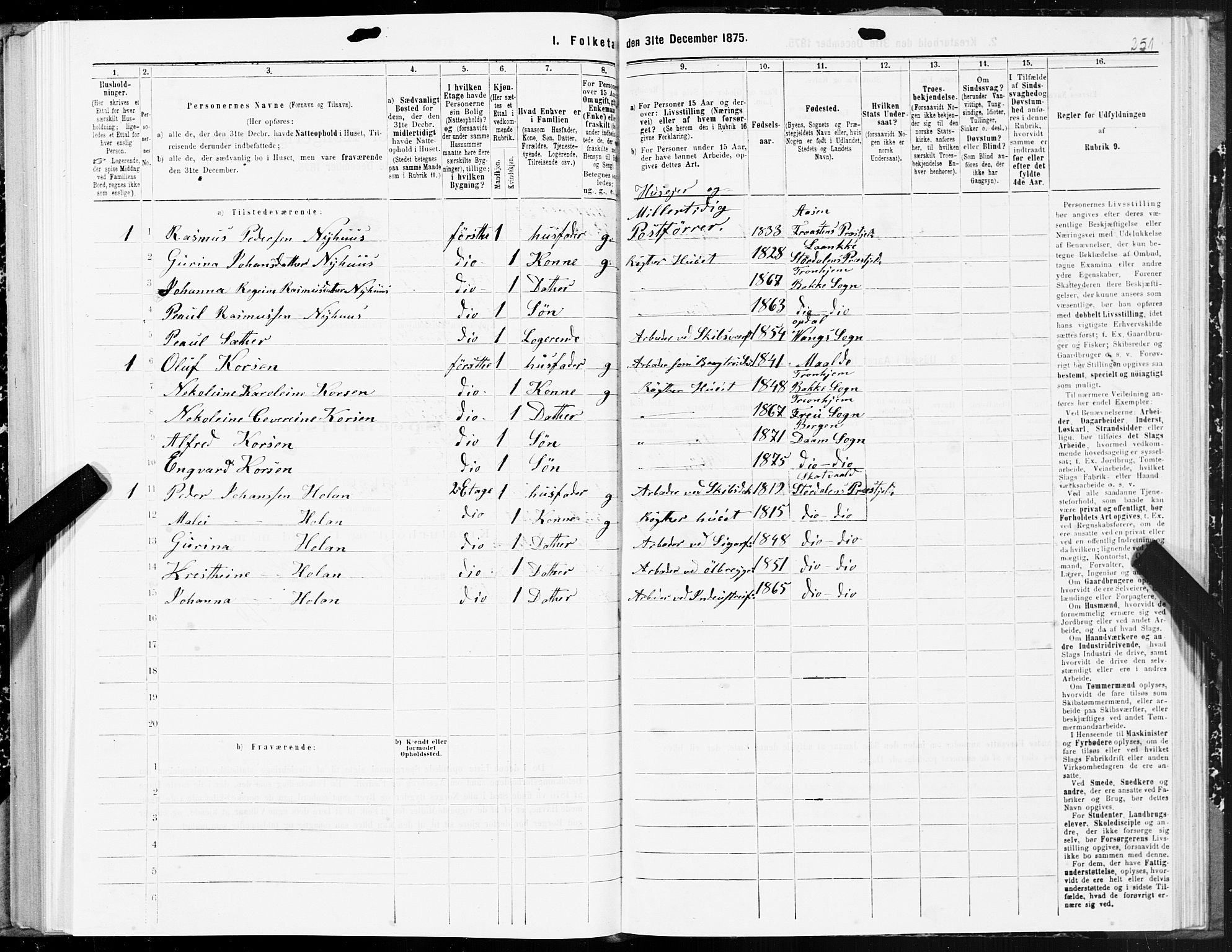 SAT, 1875 census for 1601 Trondheim, 1875, p. 10251