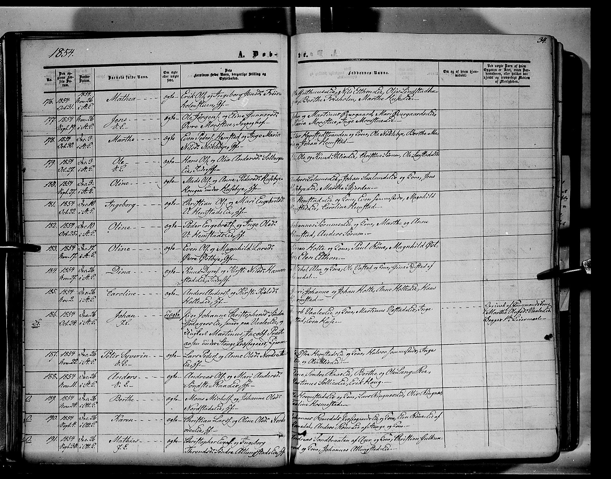 Stange prestekontor, AV/SAH-PREST-002/K/L0012: Parish register (official) no. 12, 1852-1862, p. 34