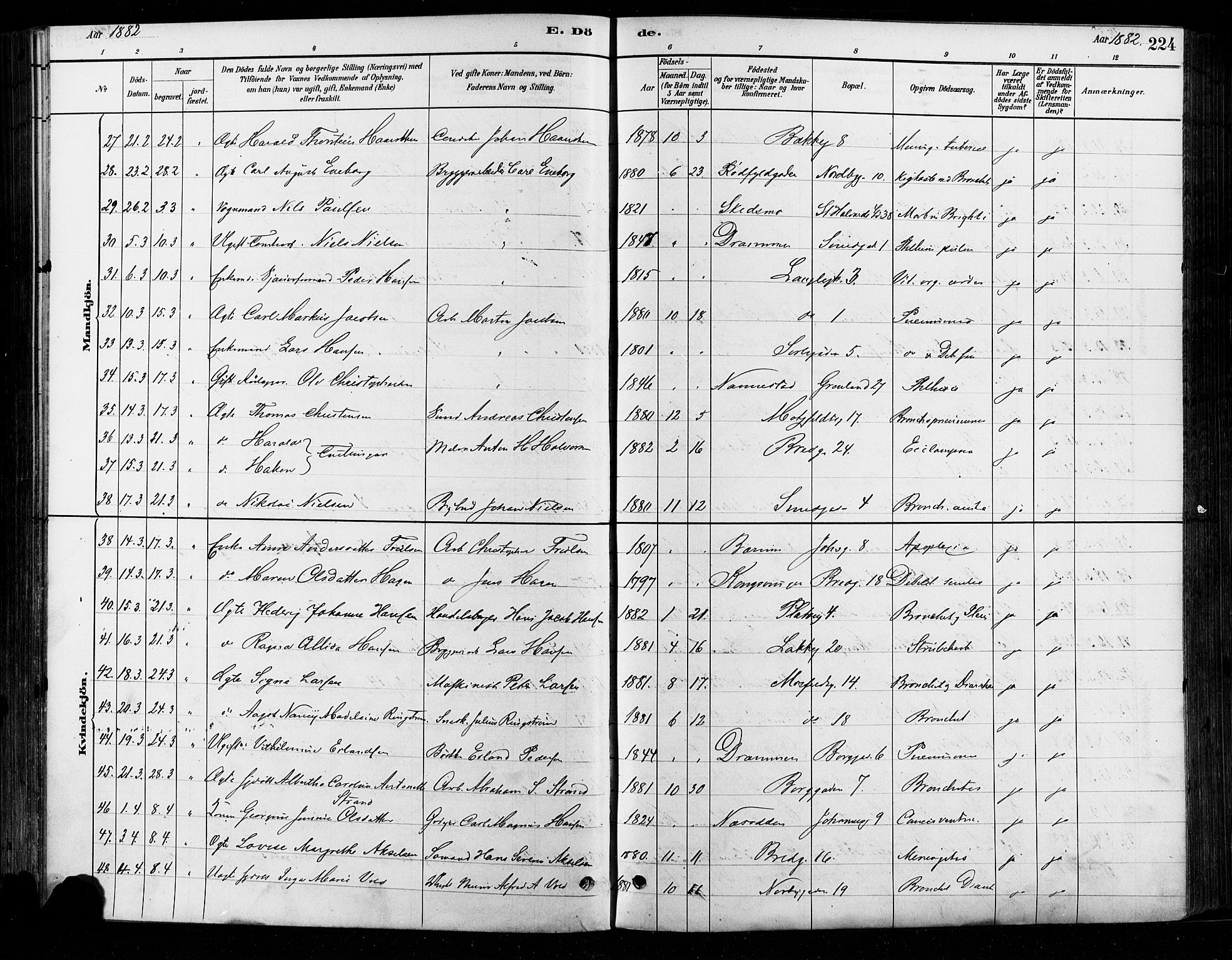 Grønland prestekontor Kirkebøker, AV/SAO-A-10848/F/Fa/L0008: Parish register (official) no. 8, 1881-1893, p. 224