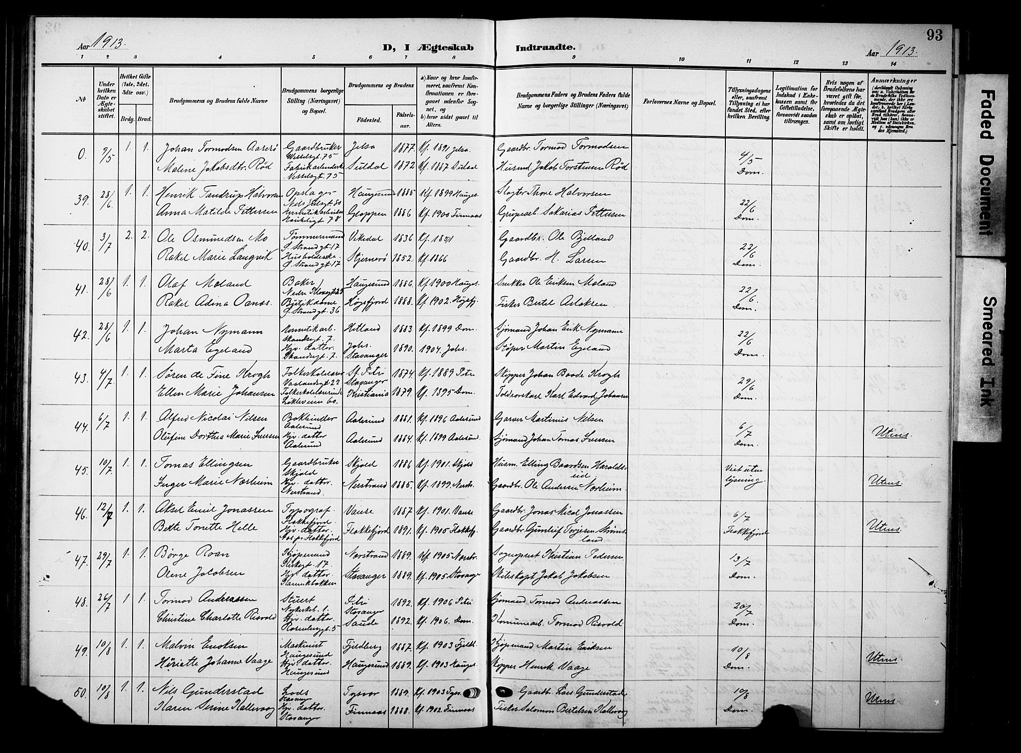 Domkirken sokneprestkontor, SAST/A-101812/001/30/30BB/L0017: Parish register (copy) no. B 17, 1902-1921, p. 93