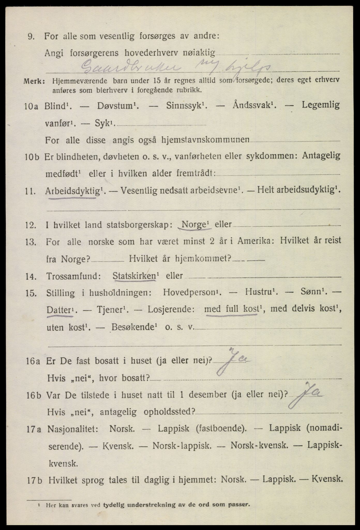 SAT, 1920 census for Gimsøy, 1920, p. 3558