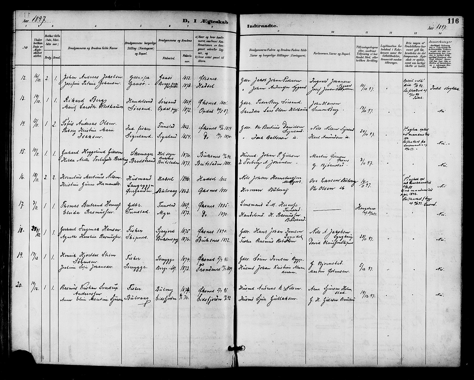 Ministerialprotokoller, klokkerbøker og fødselsregistre - Nordland, SAT/A-1459/893/L1338: Parish register (official) no. 893A10, 1894-1903, p. 116