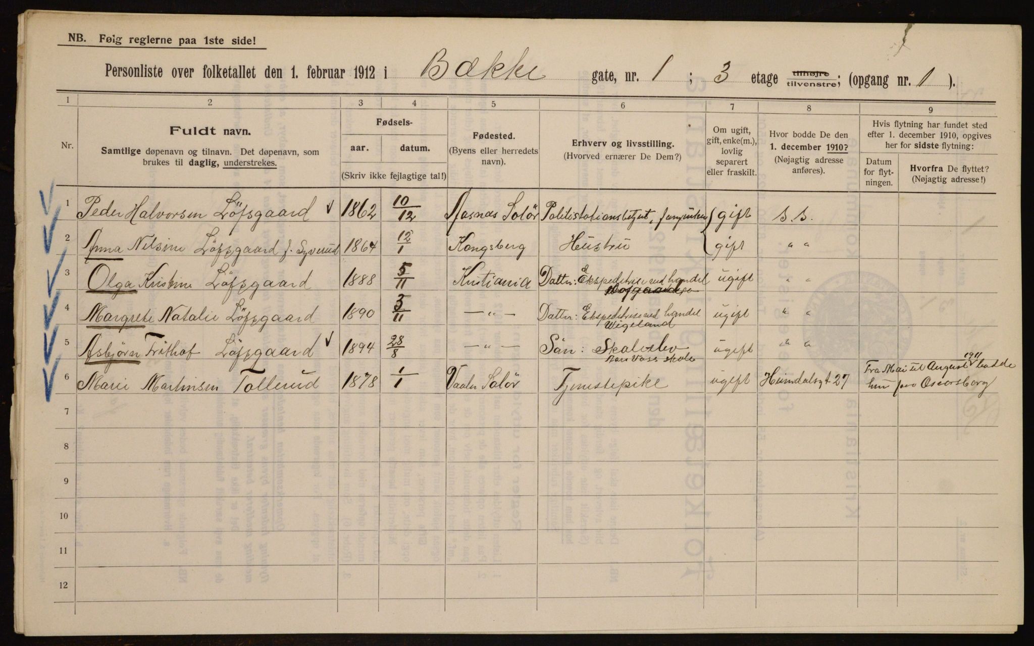 OBA, Municipal Census 1912 for Kristiania, 1912, p. 3365