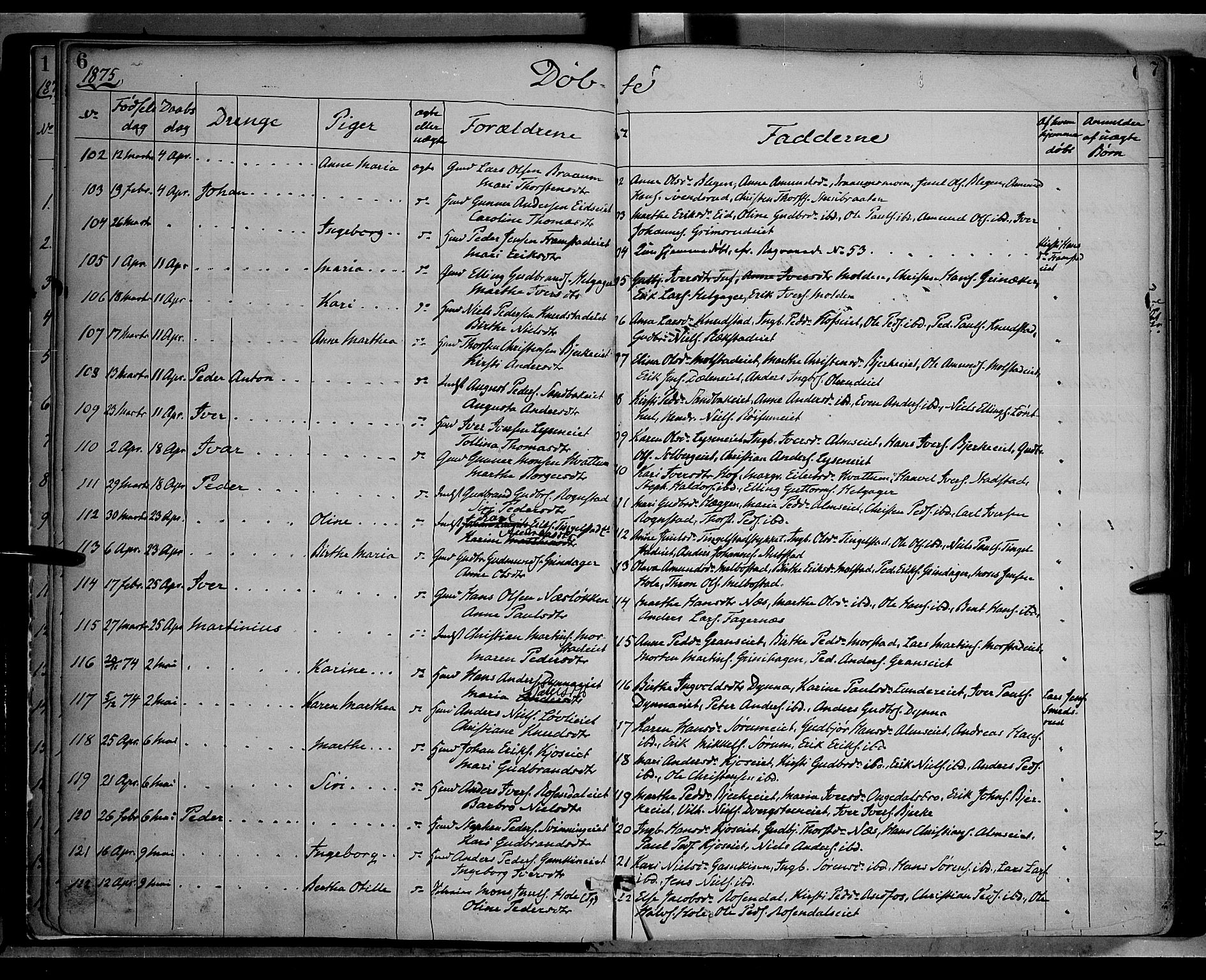 Gran prestekontor, AV/SAH-PREST-112/H/Ha/Haa/L0013: Parish register (official) no. 13, 1875-1879, p. 6