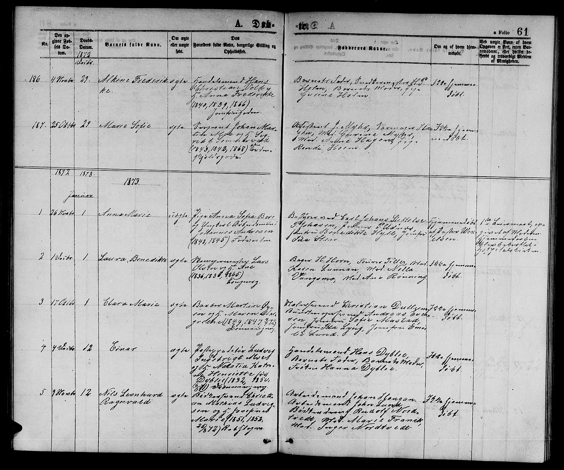 Ministerialprotokoller, klokkerbøker og fødselsregistre - Sør-Trøndelag, SAT/A-1456/601/L0088: Parish register (copy) no. 601C06, 1870-1878, p. 61