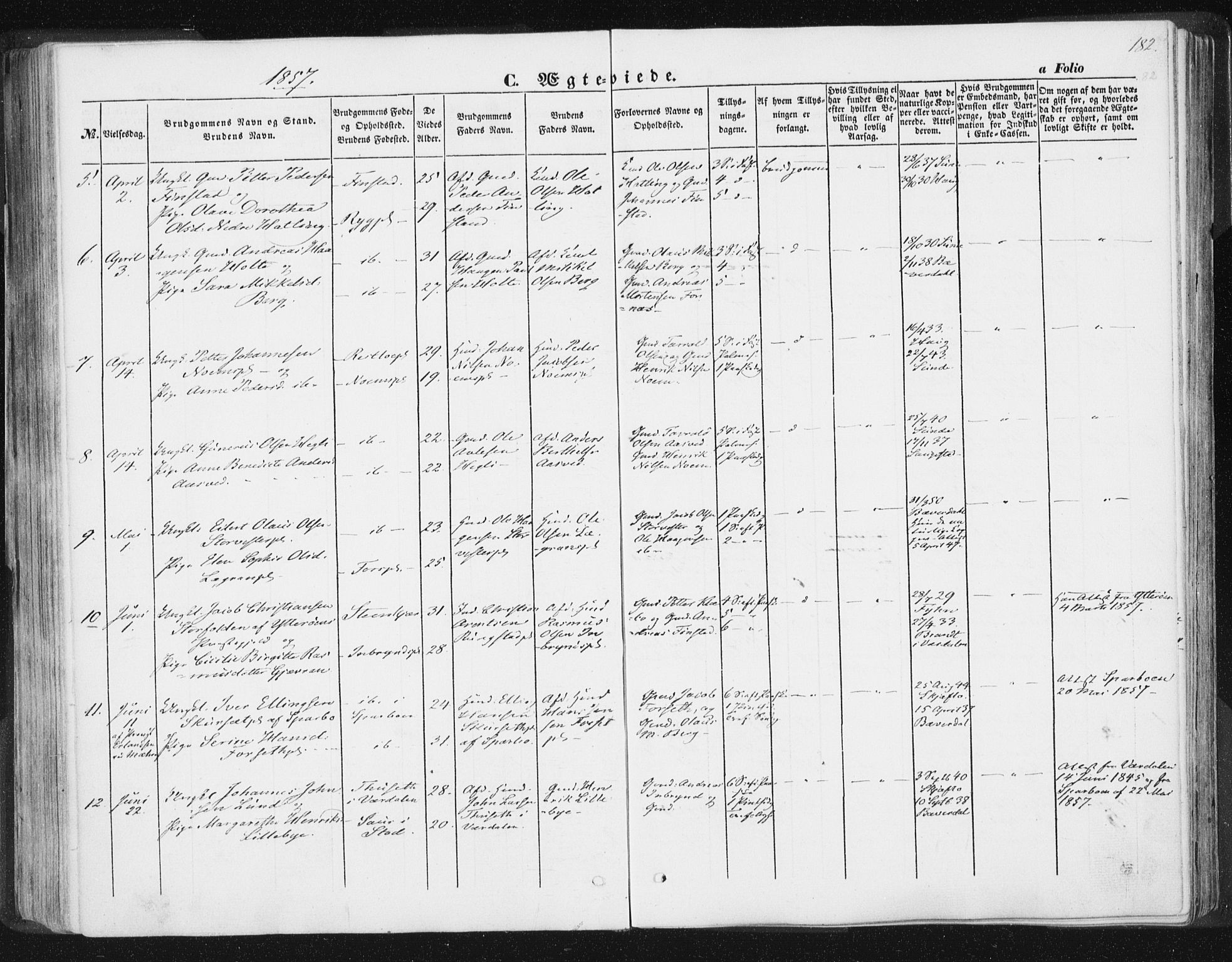 Ministerialprotokoller, klokkerbøker og fødselsregistre - Nord-Trøndelag, SAT/A-1458/746/L0446: Parish register (official) no. 746A05, 1846-1859, p. 182