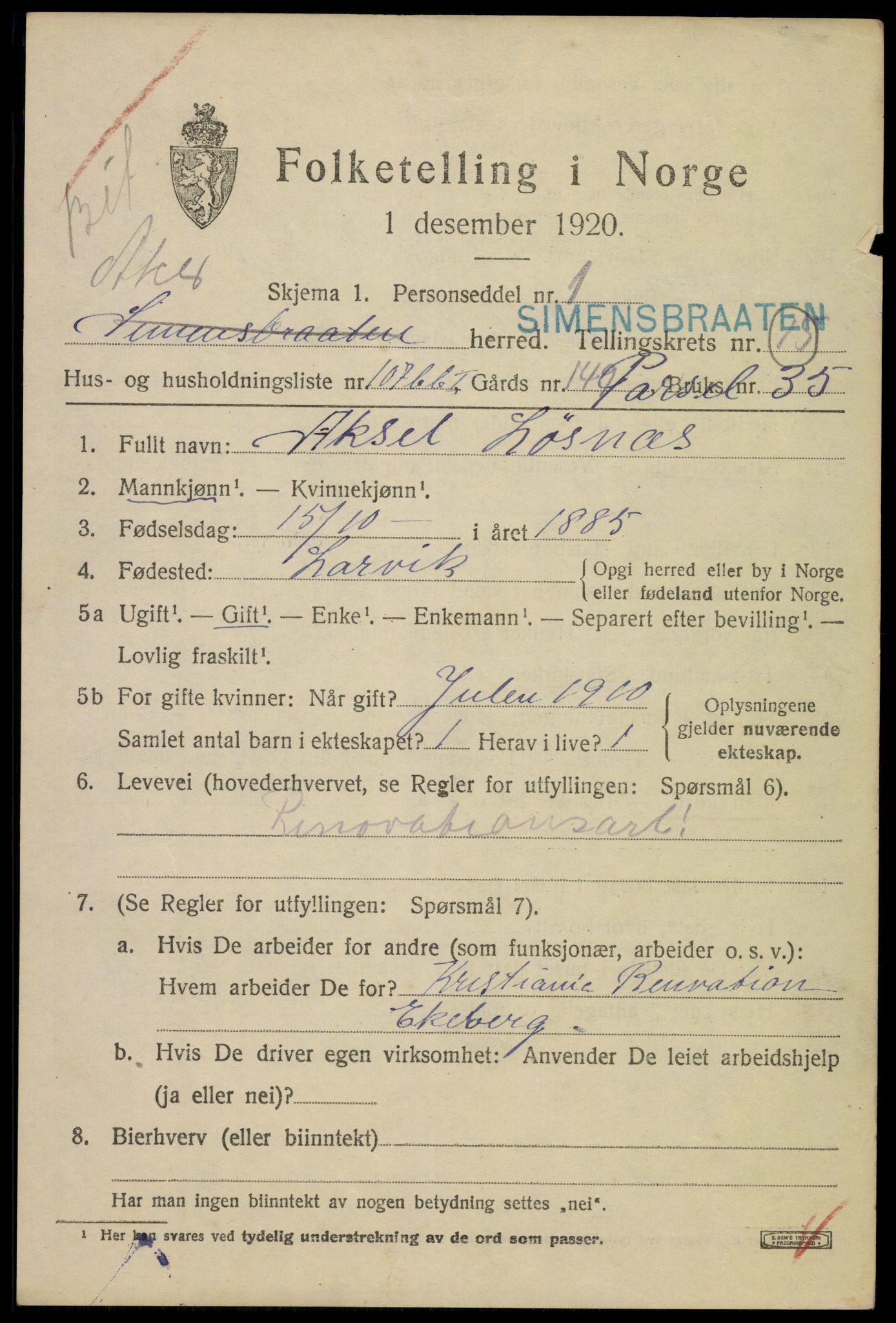 SAO, 1920 census for Aker, 1920, p. 86130