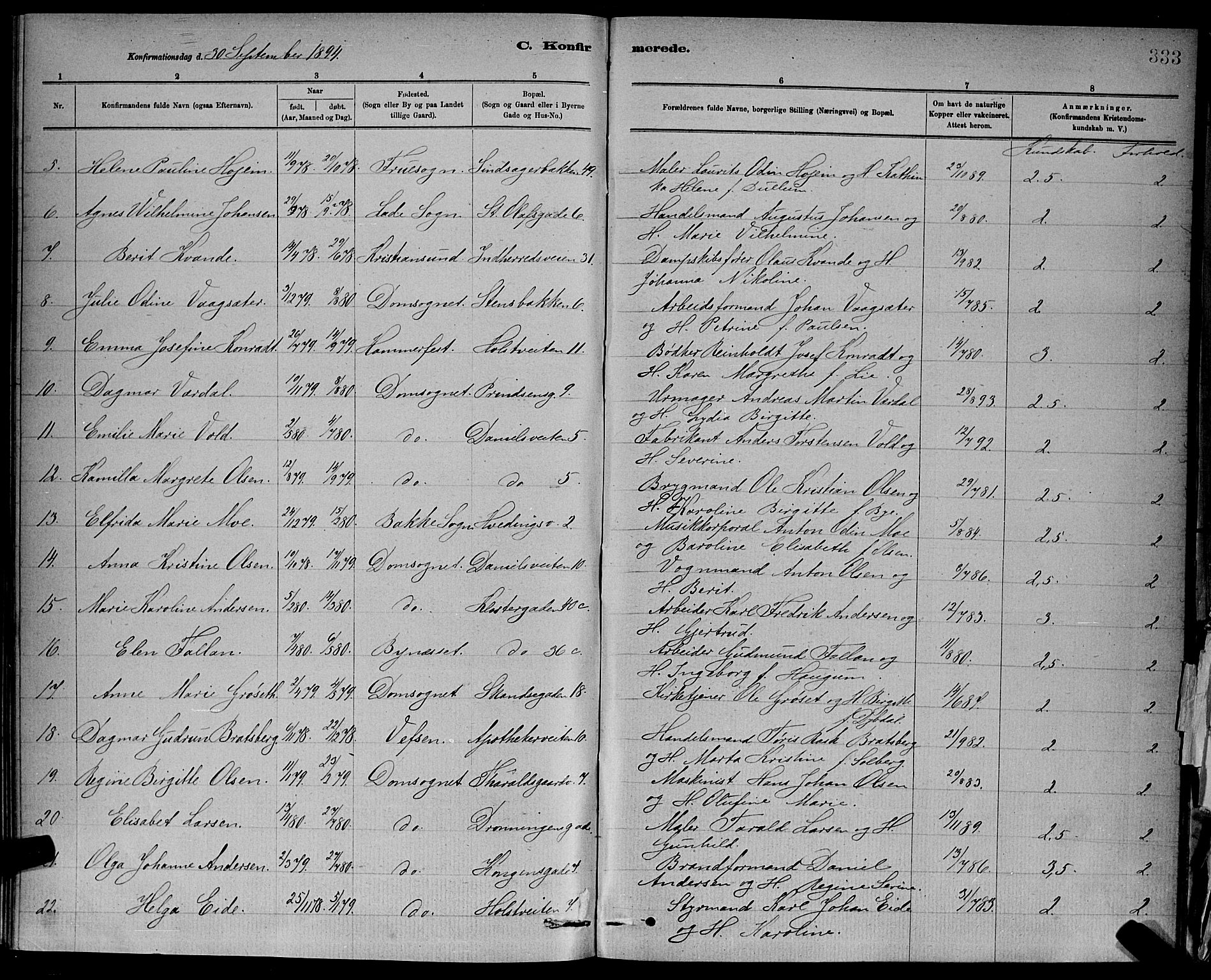 Ministerialprotokoller, klokkerbøker og fødselsregistre - Sør-Trøndelag, AV/SAT-A-1456/601/L0092: Parish register (copy) no. 601C10, 1884-1897, p. 333