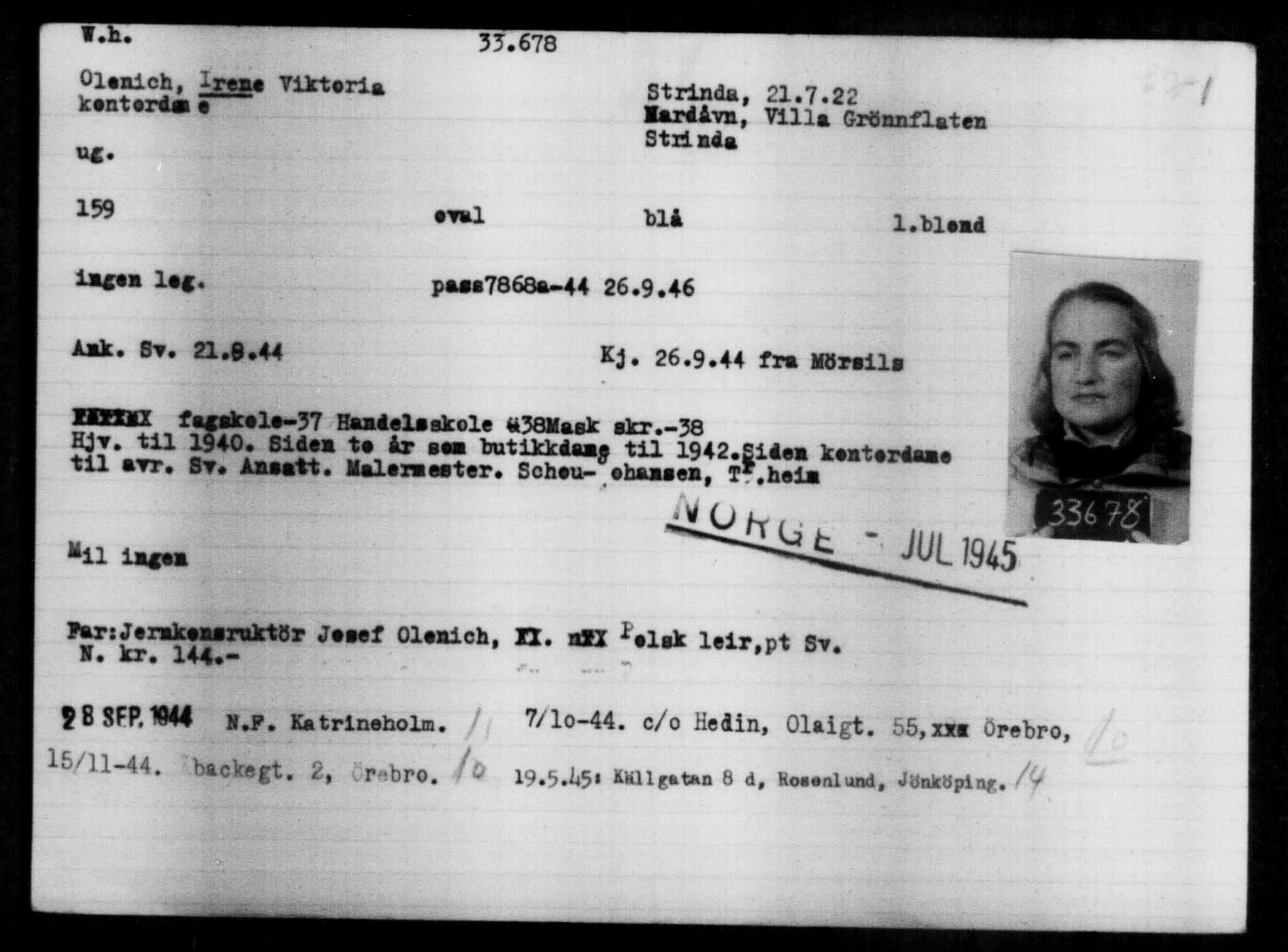 Utenriksstasjonene, Legasjonen i Stockholm, Flyktningkontoret, AV/RA-S-6753/V/Va/L0013: Kjesäterkartoteket, flyktninger med registreringsnr. 31500-34731, 1940-1945, p. 2297