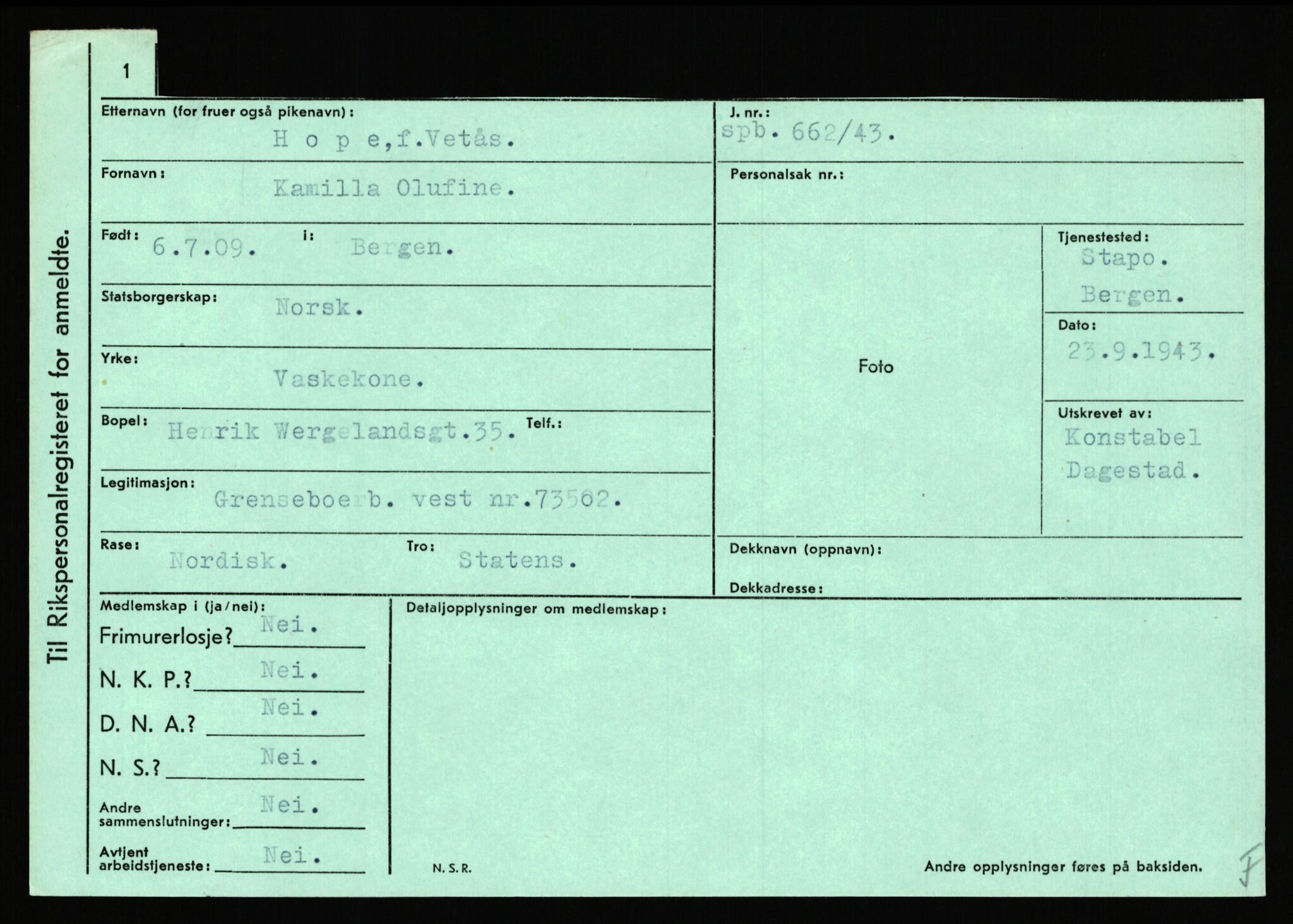 Statspolitiet - Hovedkontoret / Osloavdelingen, AV/RA-S-1329/C/Ca/L0007: Hol - Joelsen, 1943-1945, p. 825