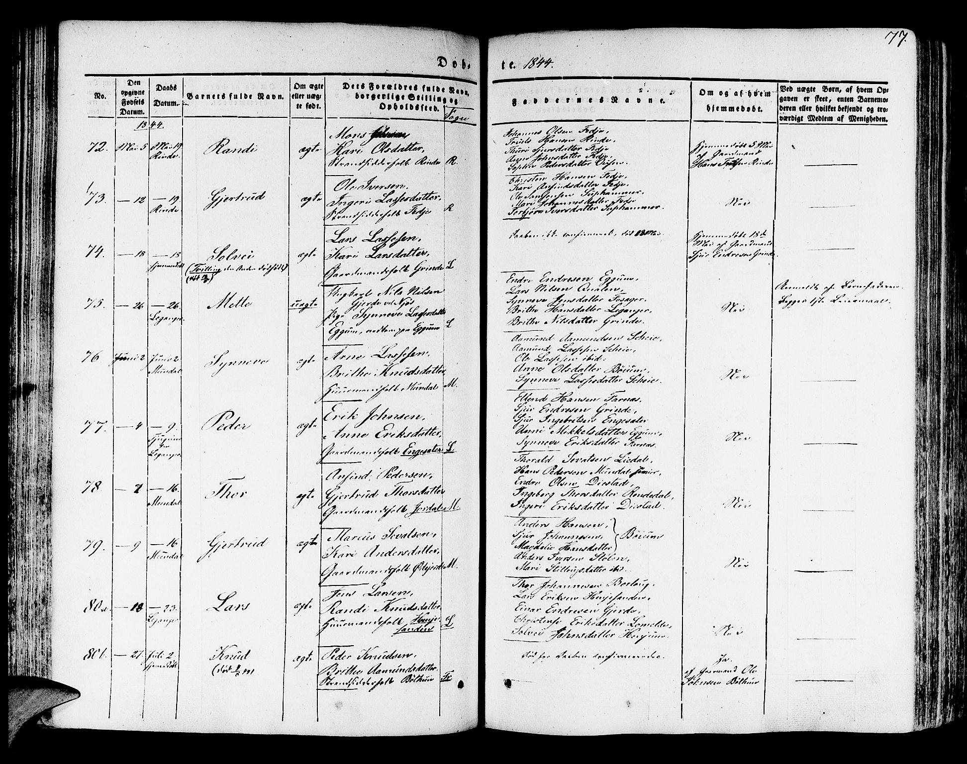 Leikanger sokneprestembete, AV/SAB-A-81001/H/Haa/Haaa/L0007: Parish register (official) no. A 7, 1838-1851, p. 77