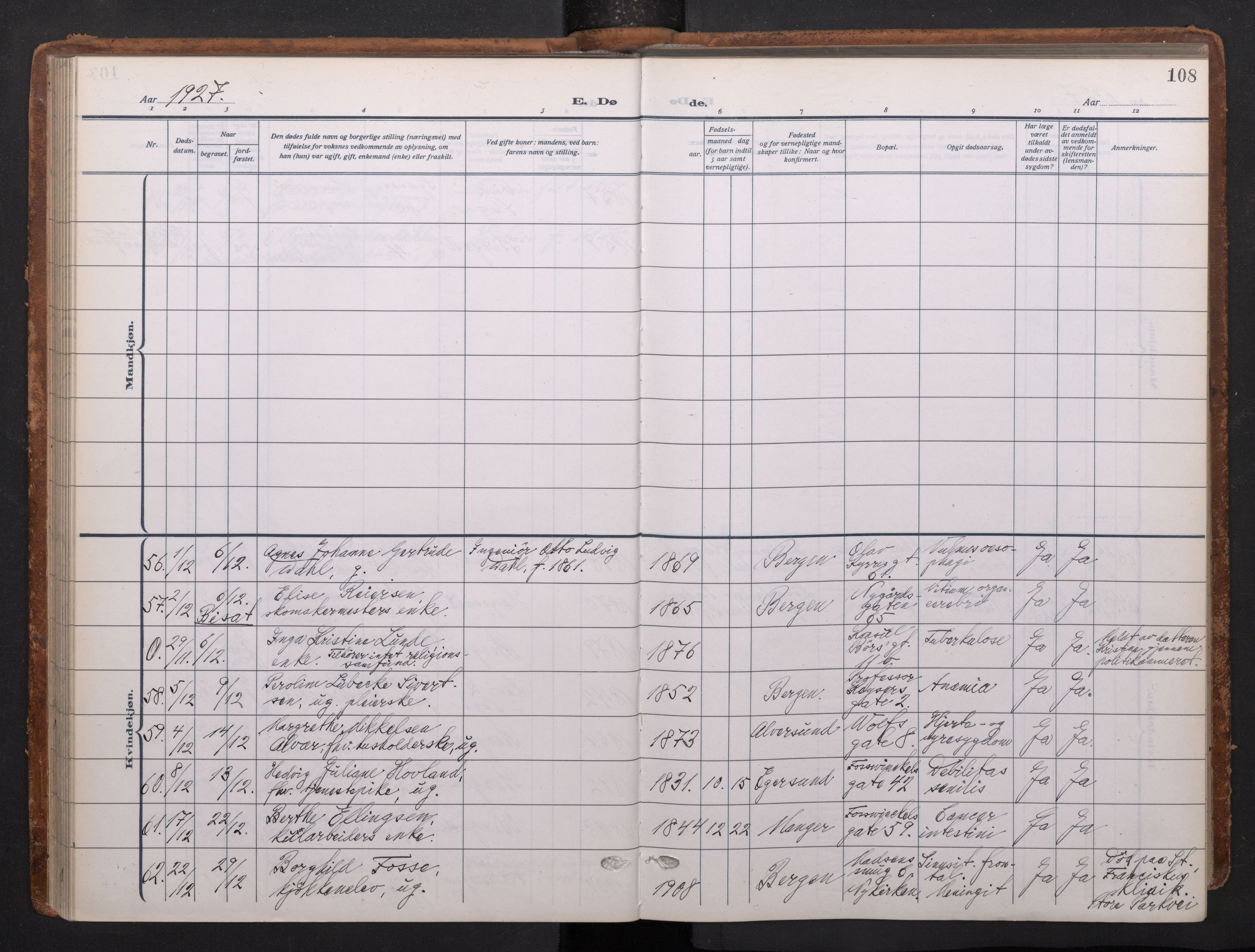 Johanneskirken sokneprestembete, AV/SAB-A-76001/H/Haa/L0020: Parish register (official) no. E 2, 1916-1951, p. 108