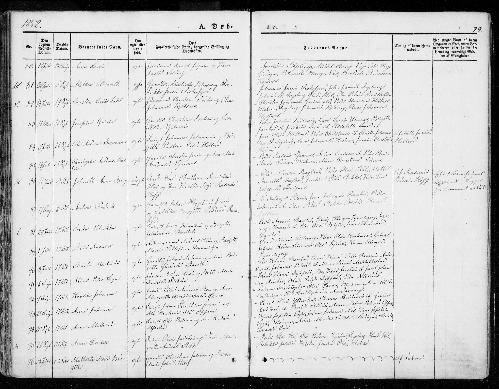 Ministerialprotokoller, klokkerbøker og fødselsregistre - Nordland, AV/SAT-A-1459/872/L1033: Parish register (official) no. 872A08, 1840-1863, p. 99