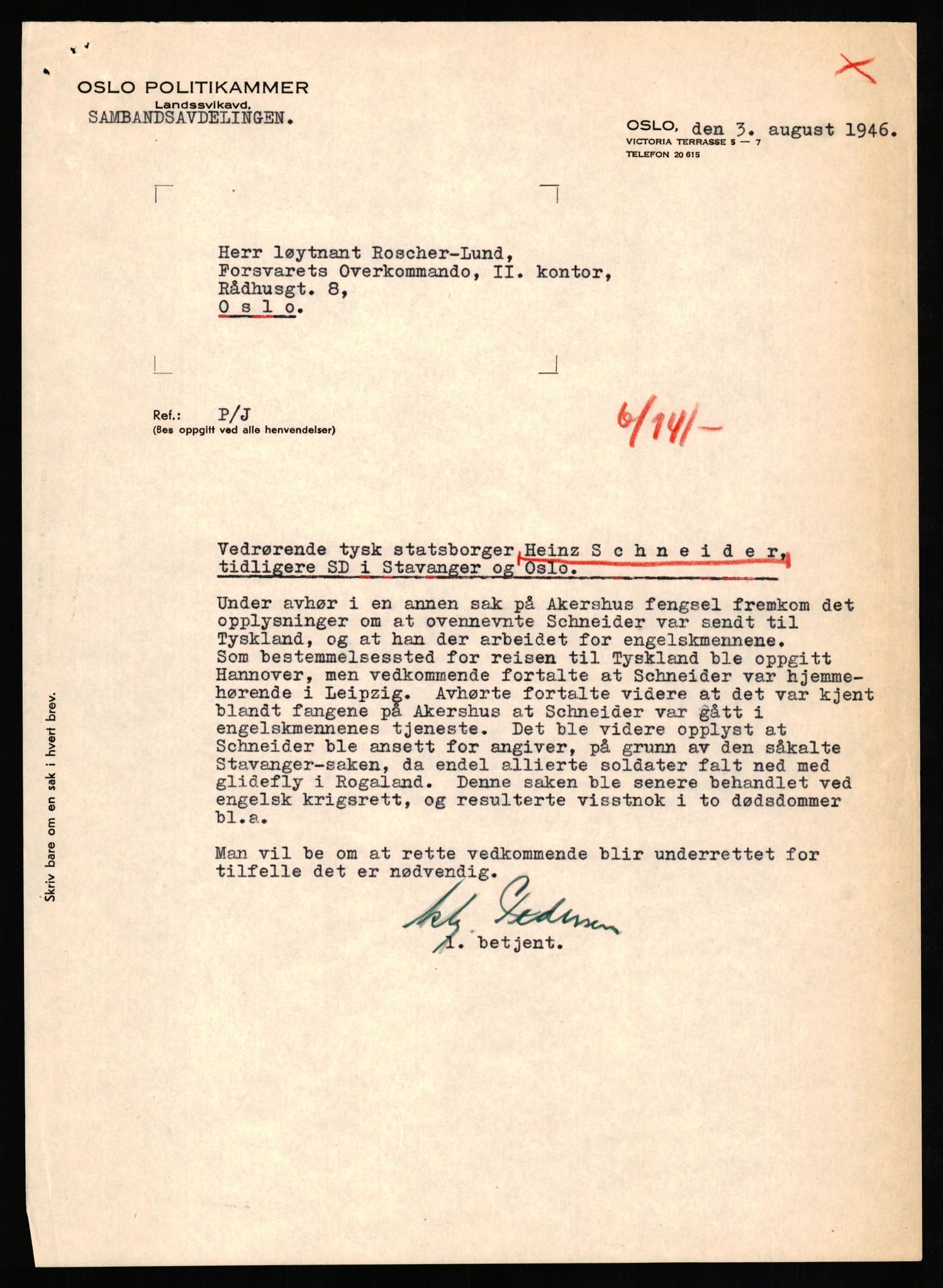 Forsvaret, Forsvarets overkommando II, AV/RA-RAFA-3915/D/Db/L0030: CI Questionaires. Tyske okkupasjonsstyrker i Norge. Tyskere., 1945-1946, p. 45