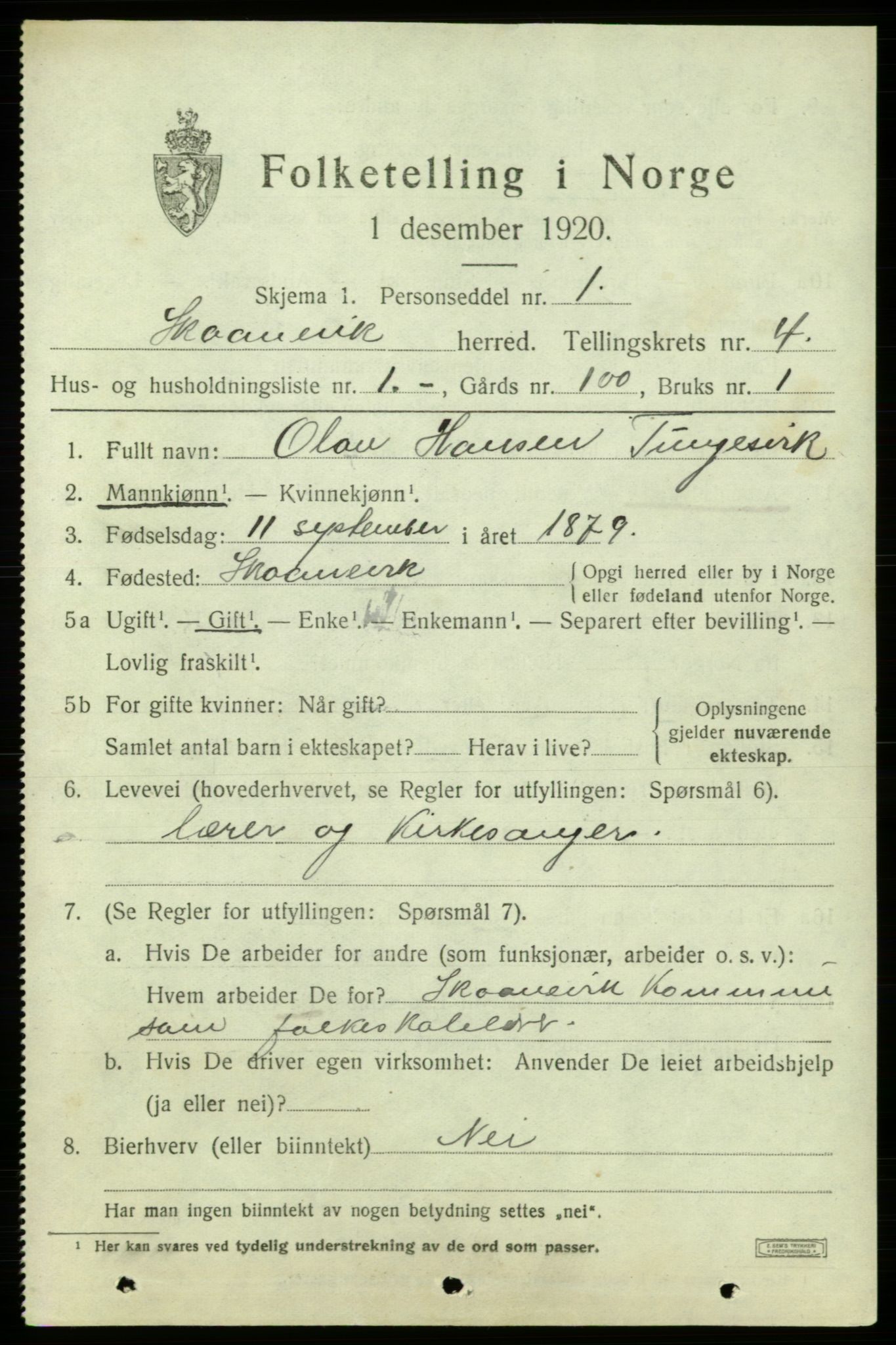 SAB, 1920 census for Skånevik, 1920, p. 3305