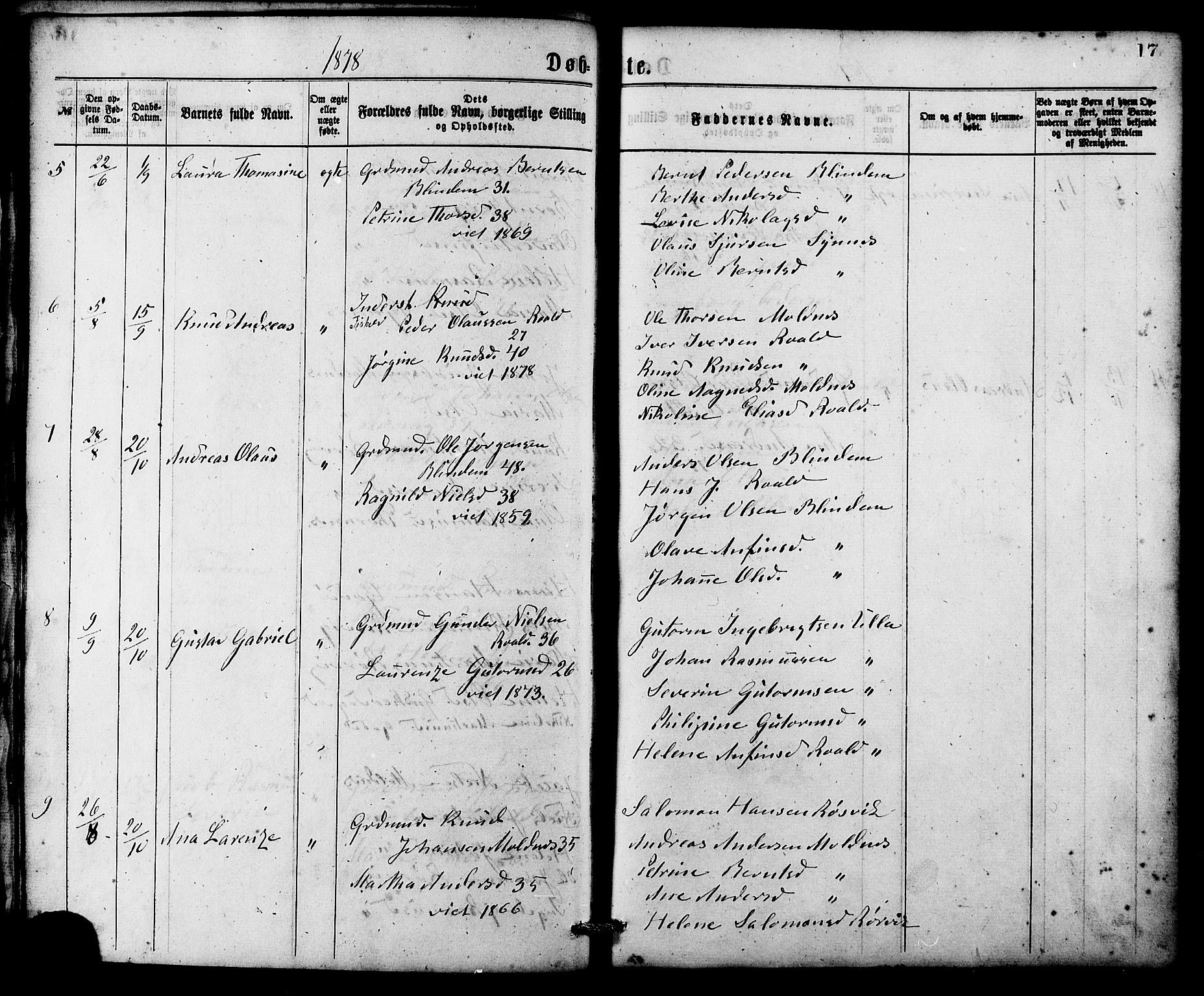 Ministerialprotokoller, klokkerbøker og fødselsregistre - Møre og Romsdal, AV/SAT-A-1454/537/L0519: Parish register (official) no. 537A03, 1876-1889, p. 17