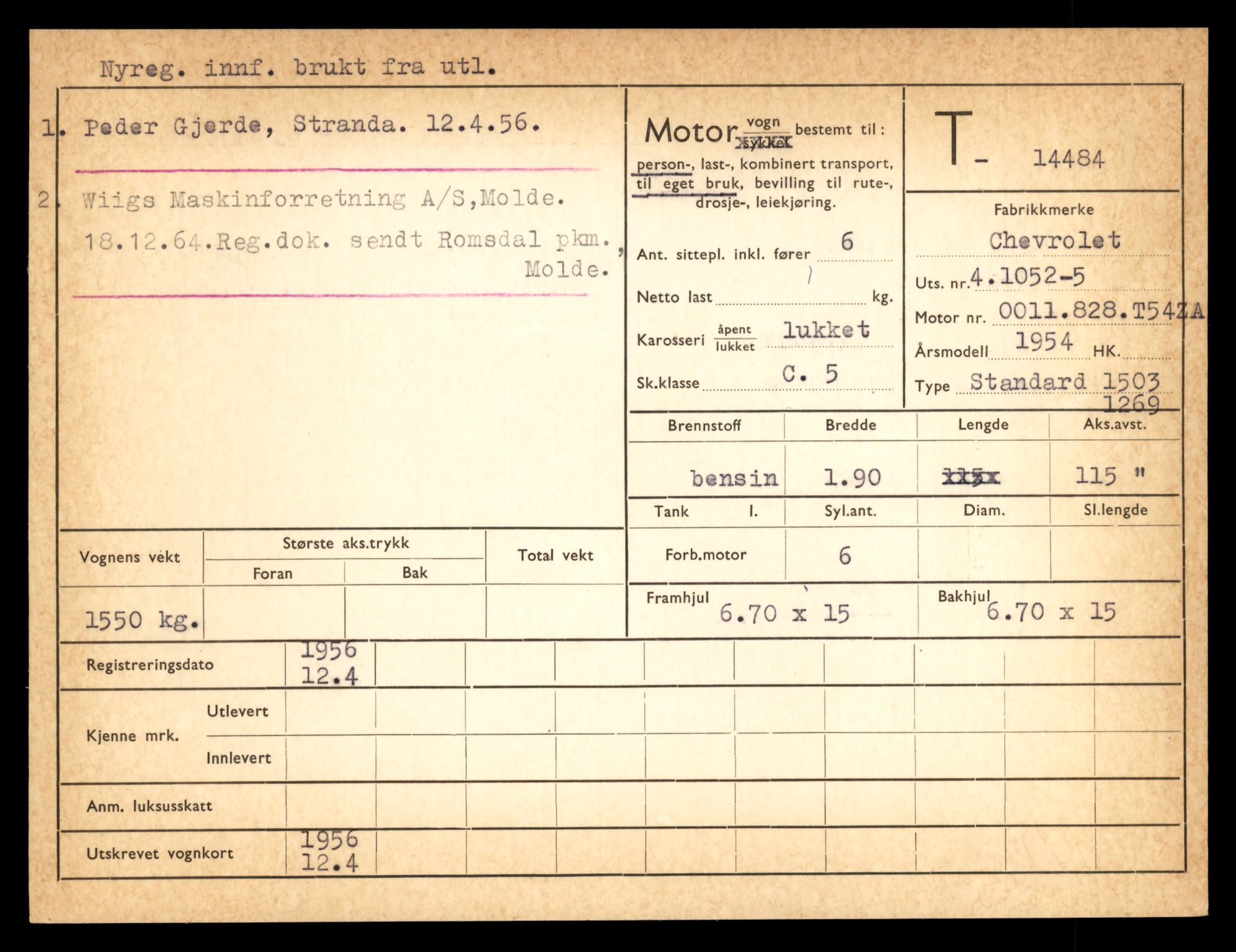 Møre og Romsdal vegkontor - Ålesund trafikkstasjon, AV/SAT-A-4099/F/Fe/L0046: Registreringskort for kjøretøy T 14445 - T 14579, 1927-1998