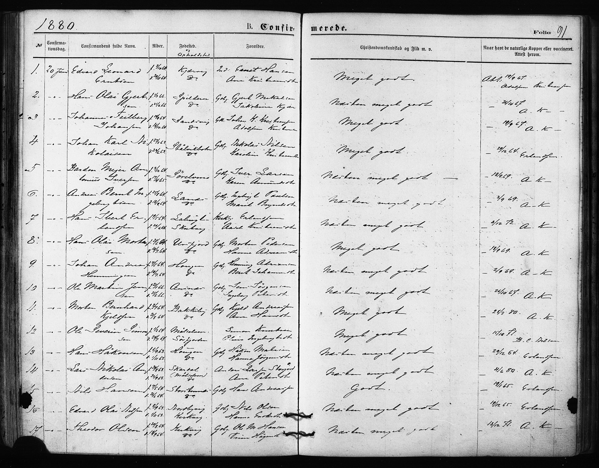 Balsfjord sokneprestembete, SATØ/S-1303/G/Ga/L0002kirke: Parish register (official) no. 2, 1871-1886, p. 91