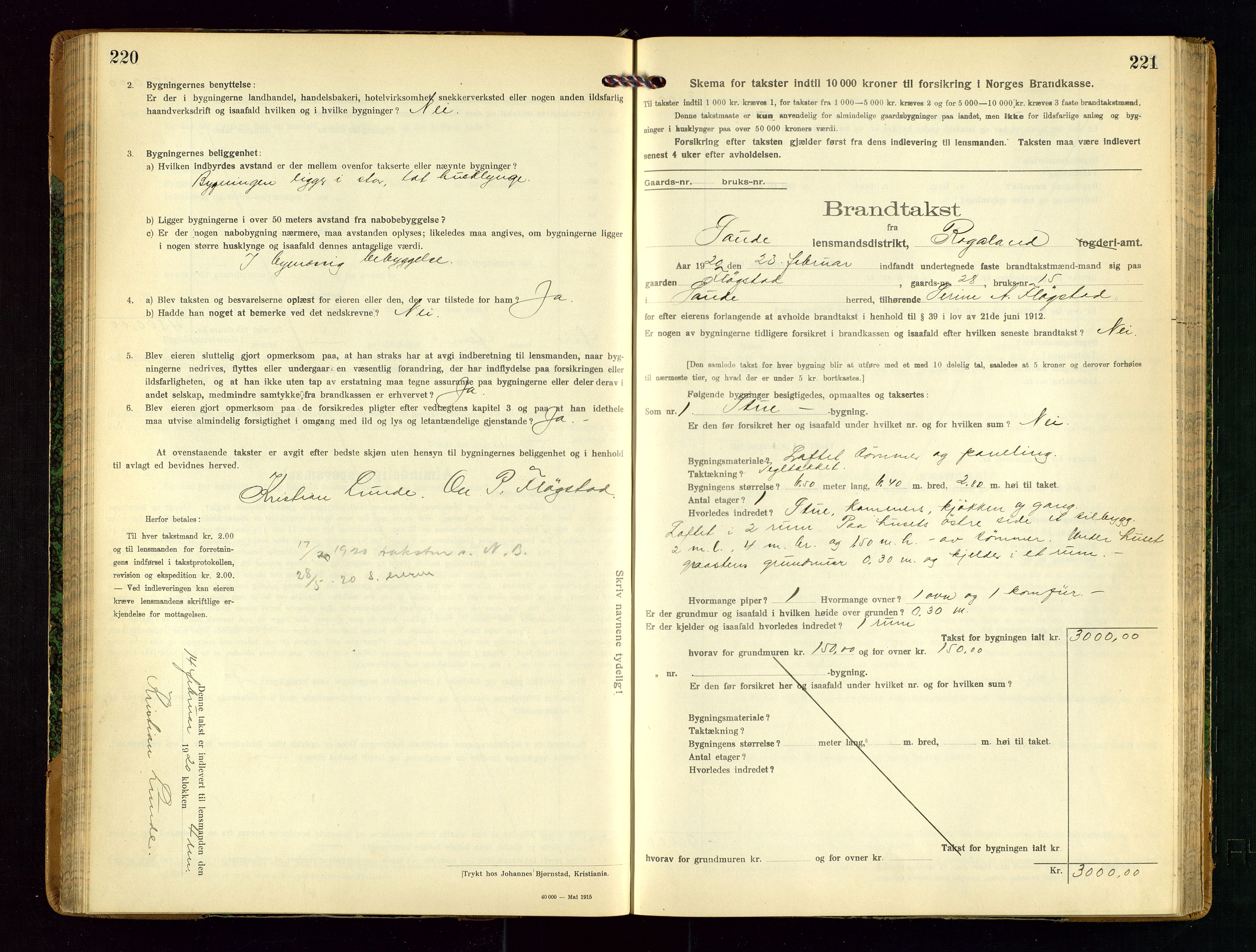 Sauda lensmannskontor, AV/SAST-A-100177/Gob/L0002: Branntakstprotokoll - skjematakst, 1916-1928, p. 220-221