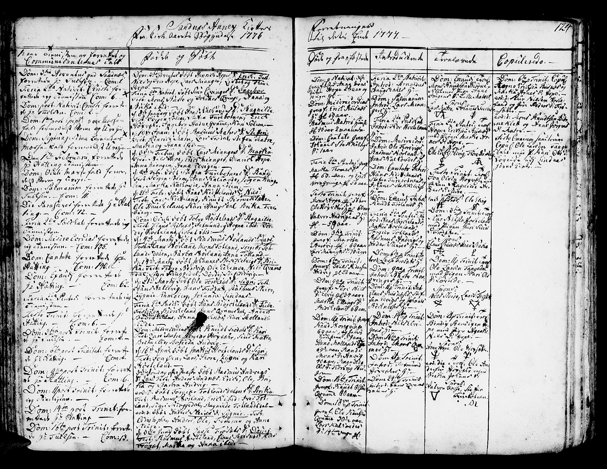 Lindås Sokneprestembete, AV/SAB-A-76701/H/Haa/Haaa/L0004: Parish register (official) no. A 4, 1764-1791, p. 124