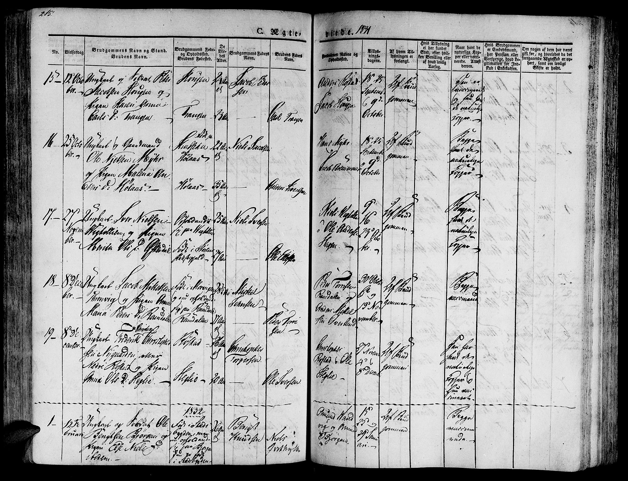 Ministerialprotokoller, klokkerbøker og fødselsregistre - Nord-Trøndelag, SAT/A-1458/701/L0006: Parish register (official) no. 701A06, 1825-1841, p. 215