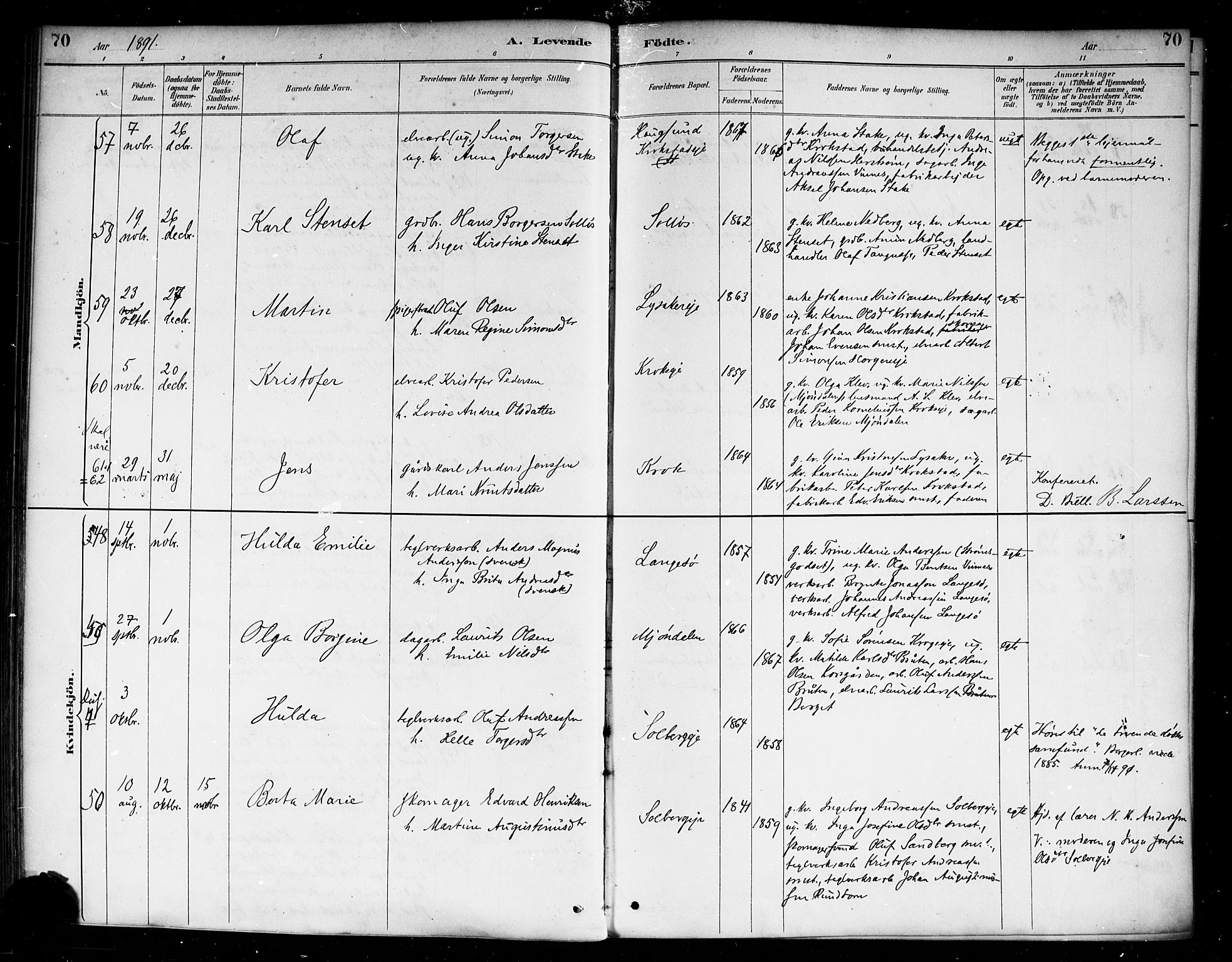 Nedre Eiker kirkebøker, AV/SAKO-A-612/F/Fa/L0003: Parish register (official) no. 3, 1885-1892, p. 70