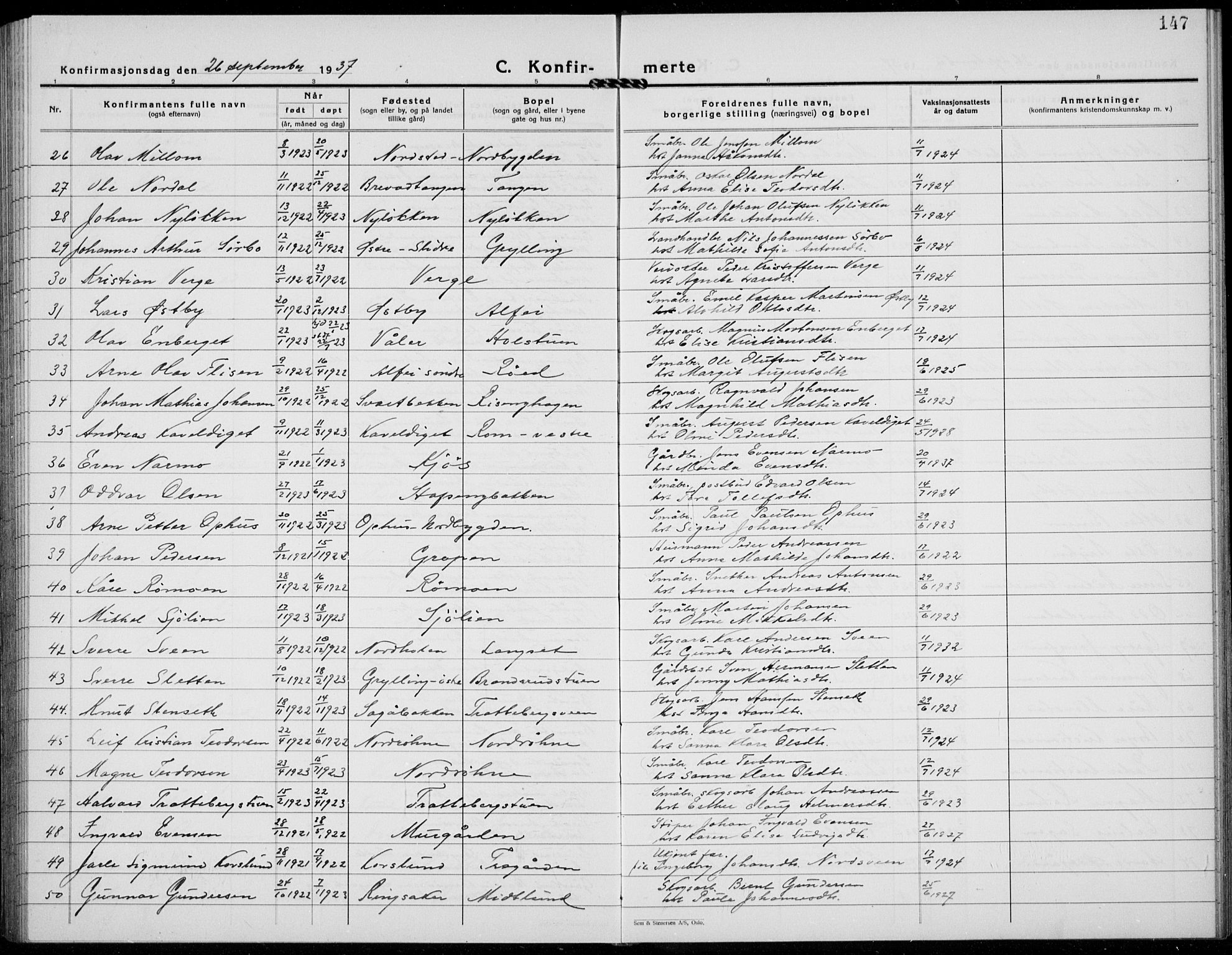 Løten prestekontor, AV/SAH-PREST-022/L/La/L0009: Parish register (copy) no. 9, 1930-1939, p. 147