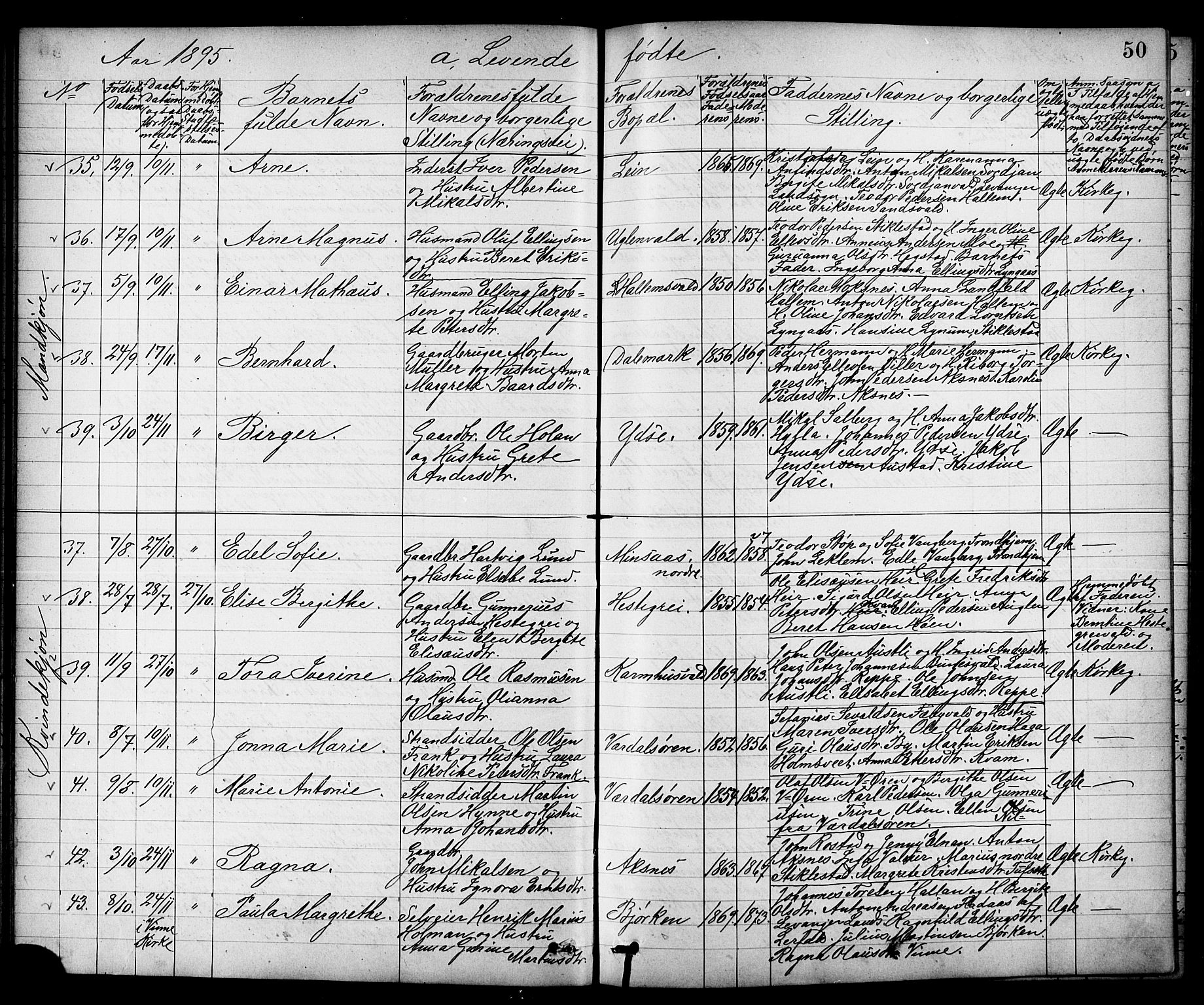 Ministerialprotokoller, klokkerbøker og fødselsregistre - Nord-Trøndelag, SAT/A-1458/723/L0257: Parish register (copy) no. 723C05, 1890-1907, p. 50