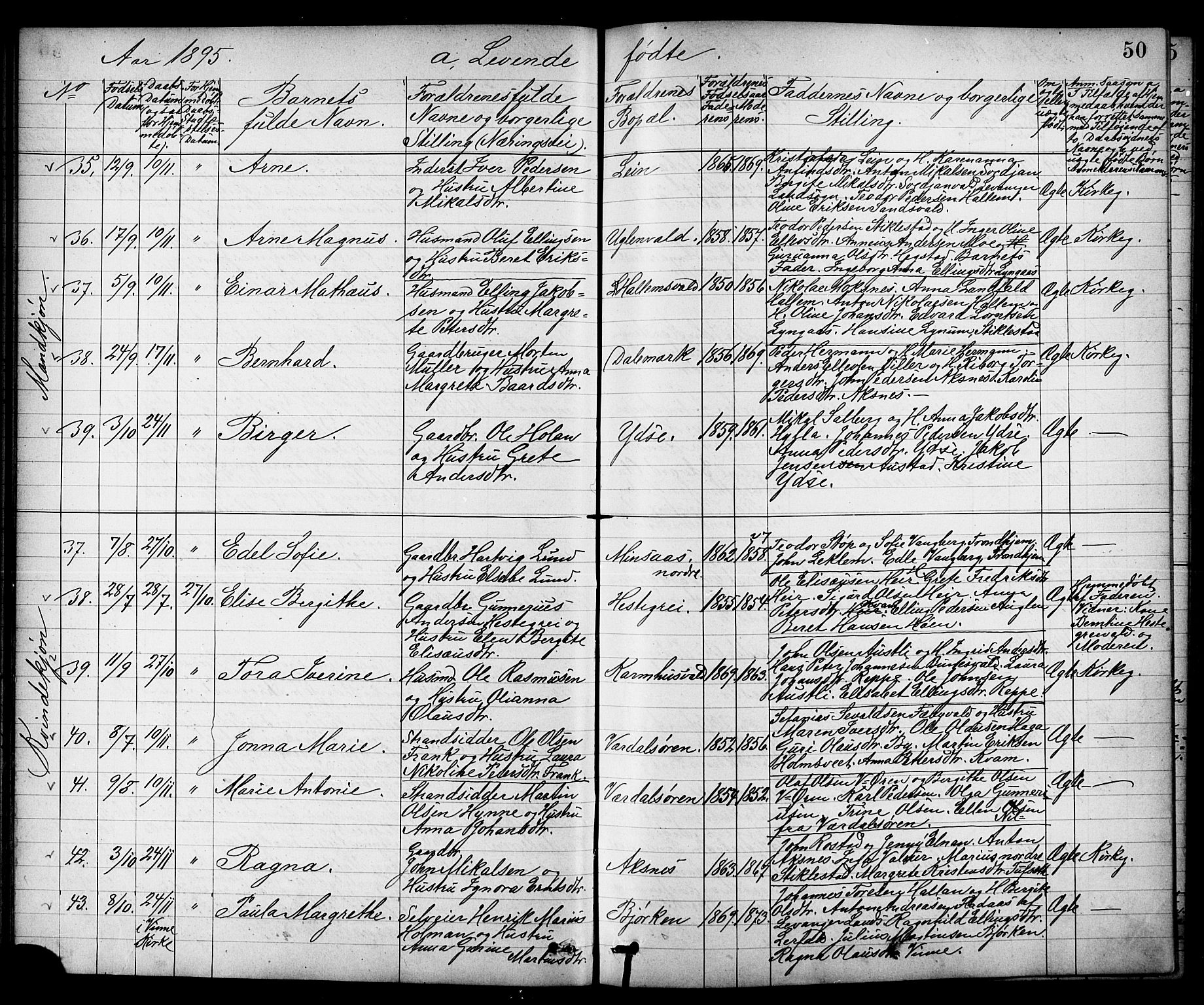 Ministerialprotokoller, klokkerbøker og fødselsregistre - Nord-Trøndelag, AV/SAT-A-1458/723/L0257: Parish register (copy) no. 723C05, 1890-1907, p. 50