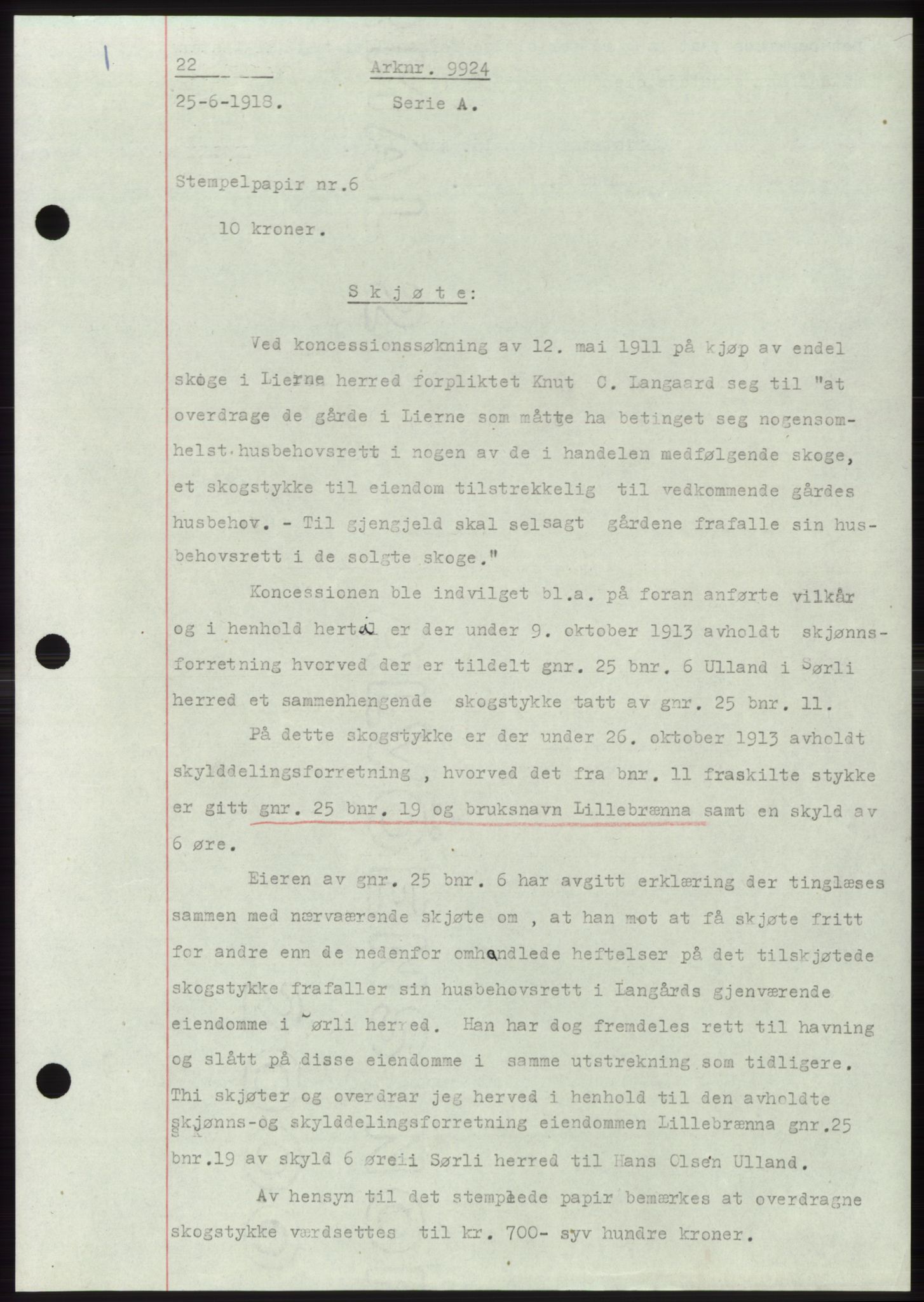 Namdal sorenskriveri, AV/SAT-A-4133/1/2/2C: Mortgage book no. -, 1916-1921, Deed date: 25.06.1918