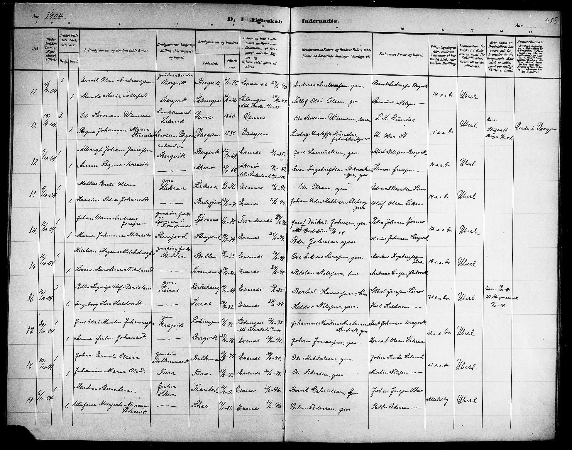 Ministerialprotokoller, klokkerbøker og fødselsregistre - Nordland, AV/SAT-A-1459/863/L0915: Parish register (copy) no. 863C05, 1898-1907, p. 205