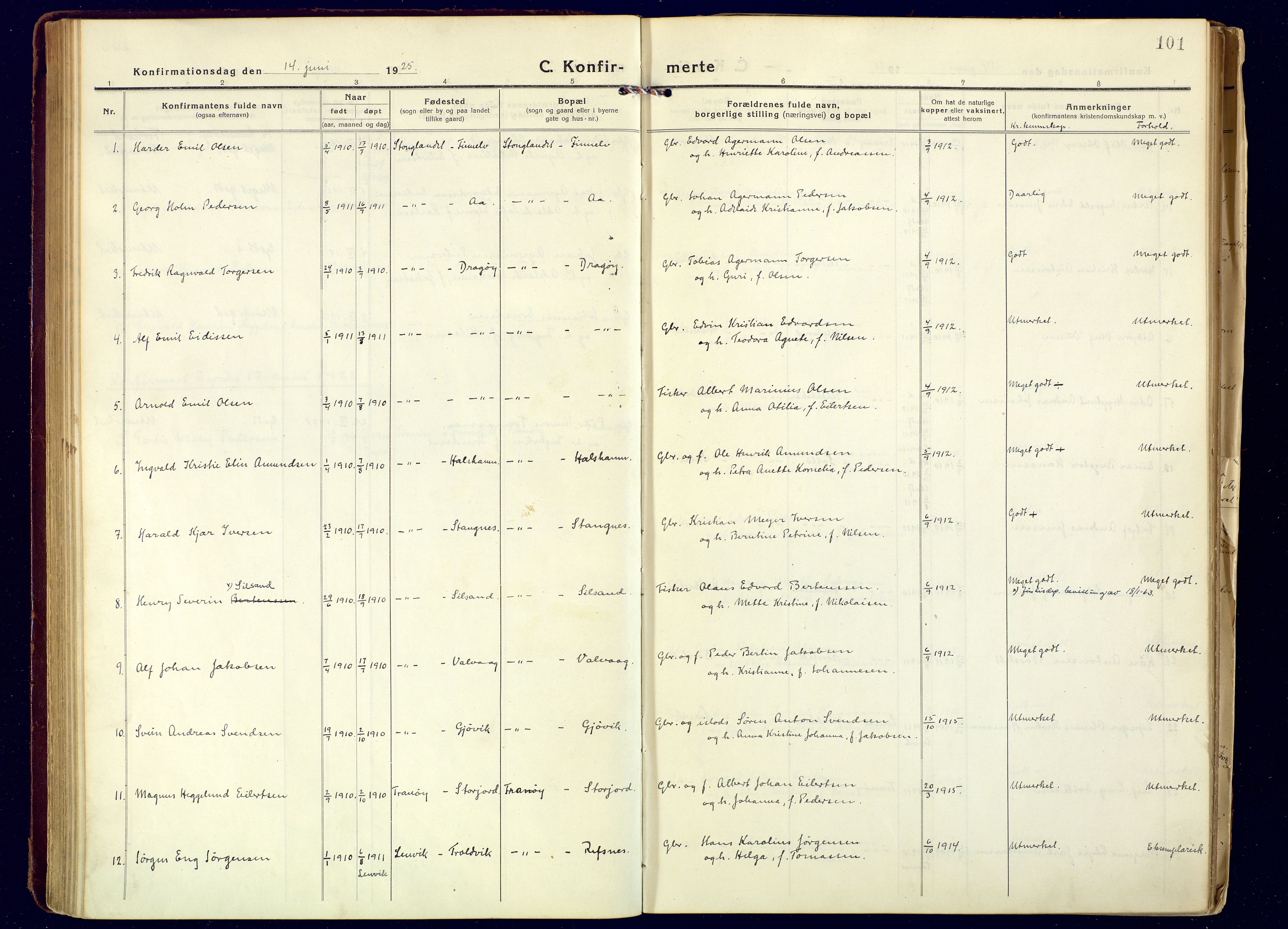 Tranøy sokneprestkontor, SATØ/S-1313/I/Ia/Iaa/L0016kirke: Parish register (official) no. 16, 1919-1932, p. 101