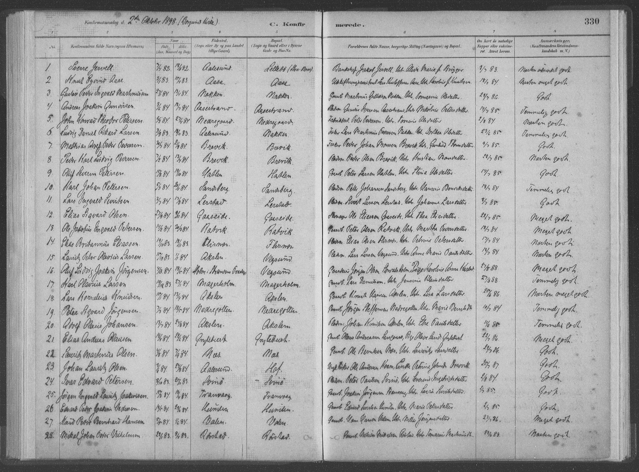 Ministerialprotokoller, klokkerbøker og fødselsregistre - Møre og Romsdal, SAT/A-1454/528/L0402: Parish register (official) no. 528A12II, 1880-1903, p. 330