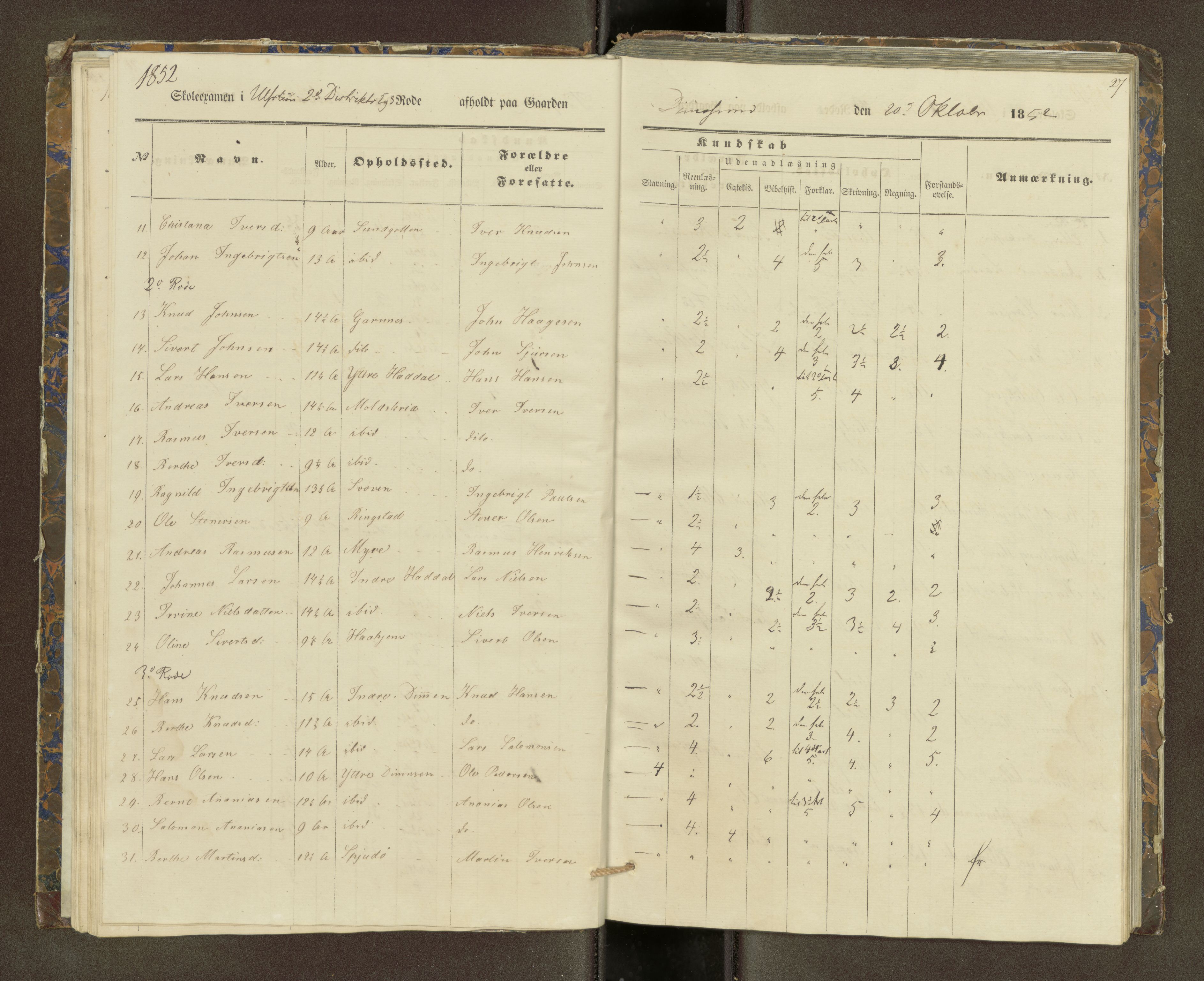 Ulstein sokneprestkontor, AV/SAT-A-1005/1/III/III2/III2f/L0001: Skoleeksamensprotokoll, 1850-1861, p. 27