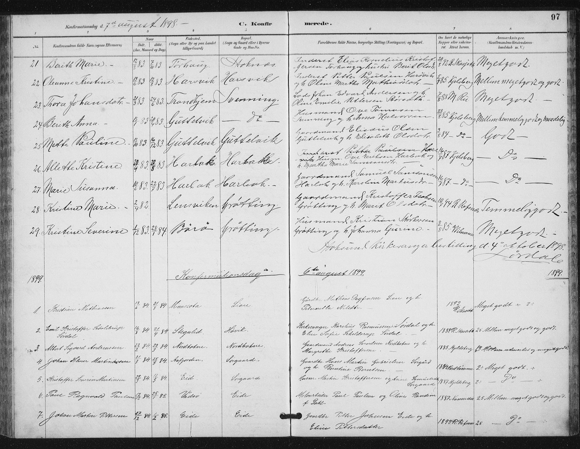 Ministerialprotokoller, klokkerbøker og fødselsregistre - Sør-Trøndelag, AV/SAT-A-1456/656/L0698: Parish register (copy) no. 656C04, 1890-1904, p. 97