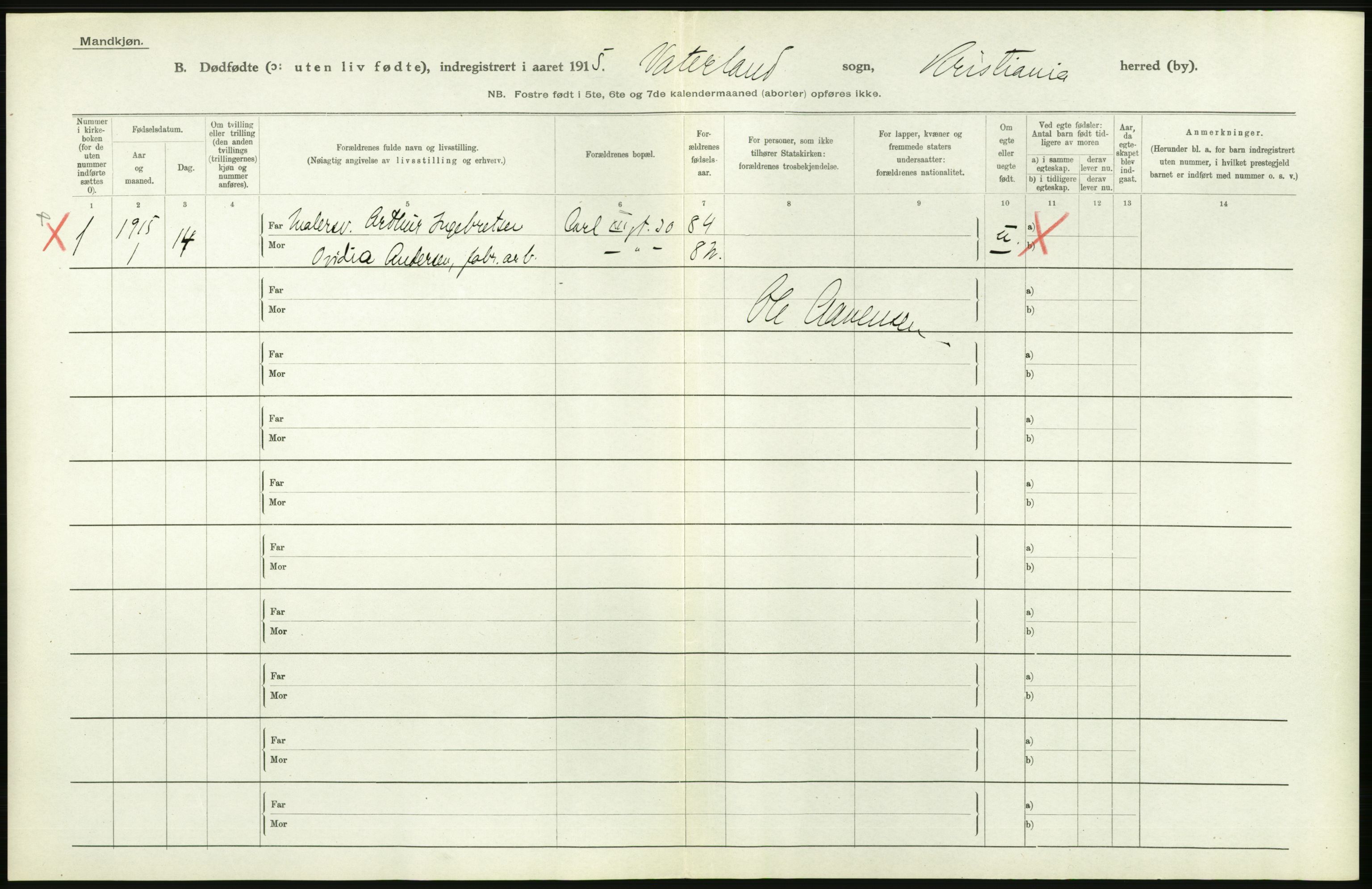 Statistisk sentralbyrå, Sosiodemografiske emner, Befolkning, RA/S-2228/D/Df/Dfb/Dfbe/L0010: Kristiania: Døde, dødfødte., 1915, p. 500