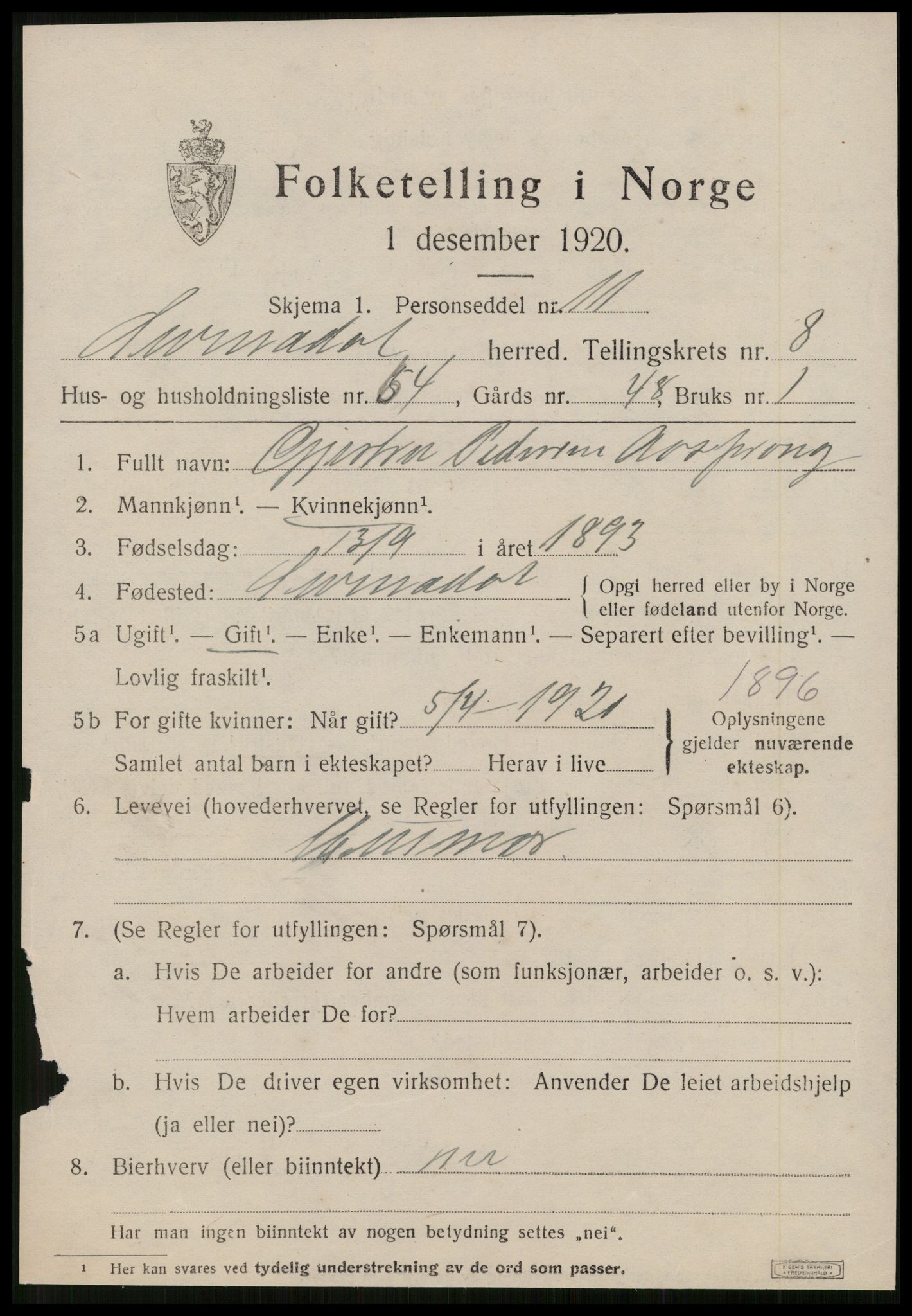 SAT, 1920 census for Surnadal, 1920, p. 6355